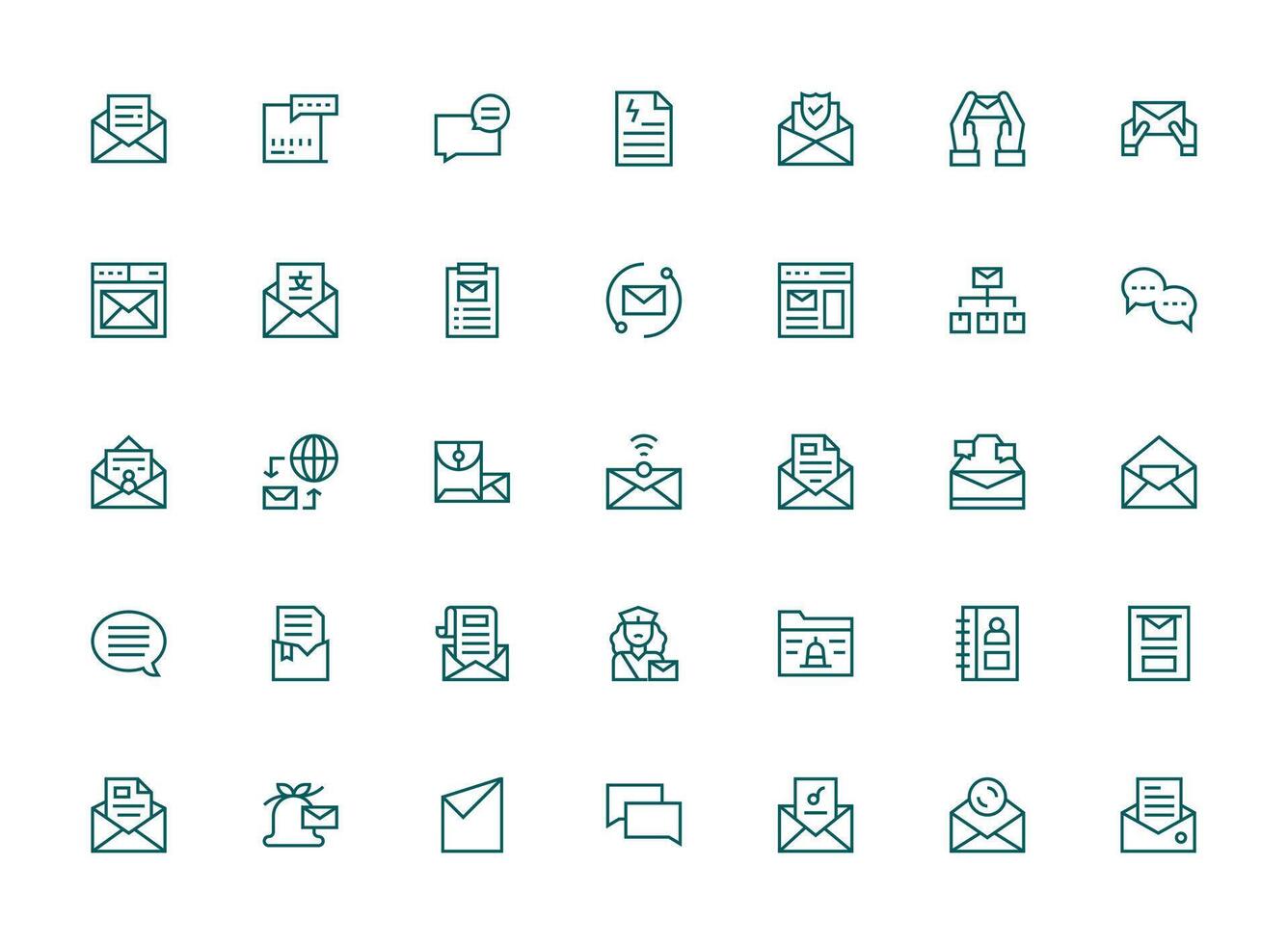 35 Icons for Email in Regular Clean Line Format Multi-Style Icon Collection vector