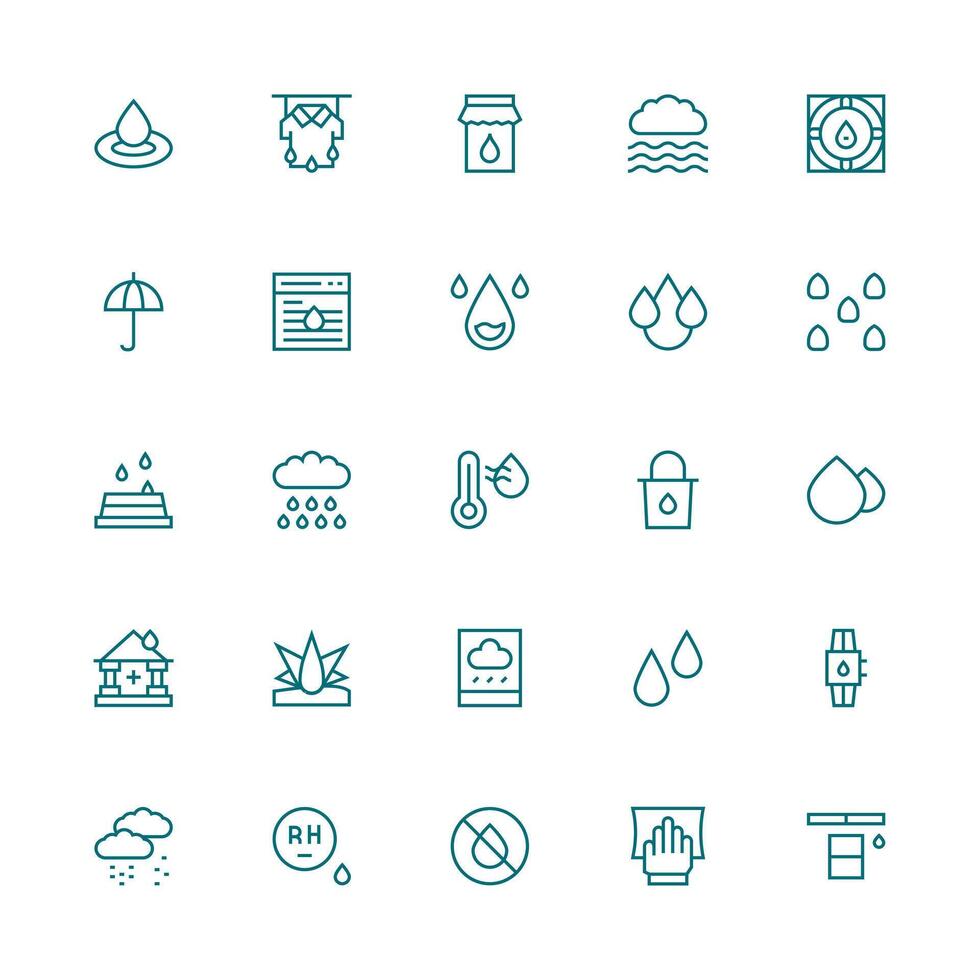 Medium Stroke Outline Icons from Moisture Set with 25 Vectors Icon Collection Set