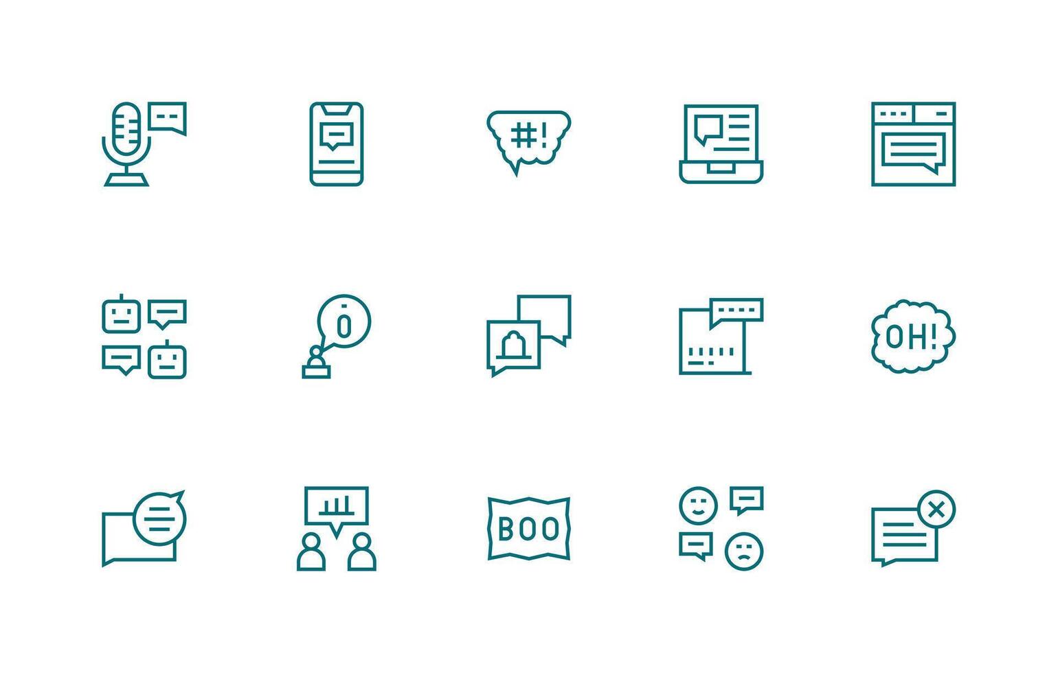 Regular Line Style Dialog Icons with 15 Vectors Neutral Style Icons for Any Project