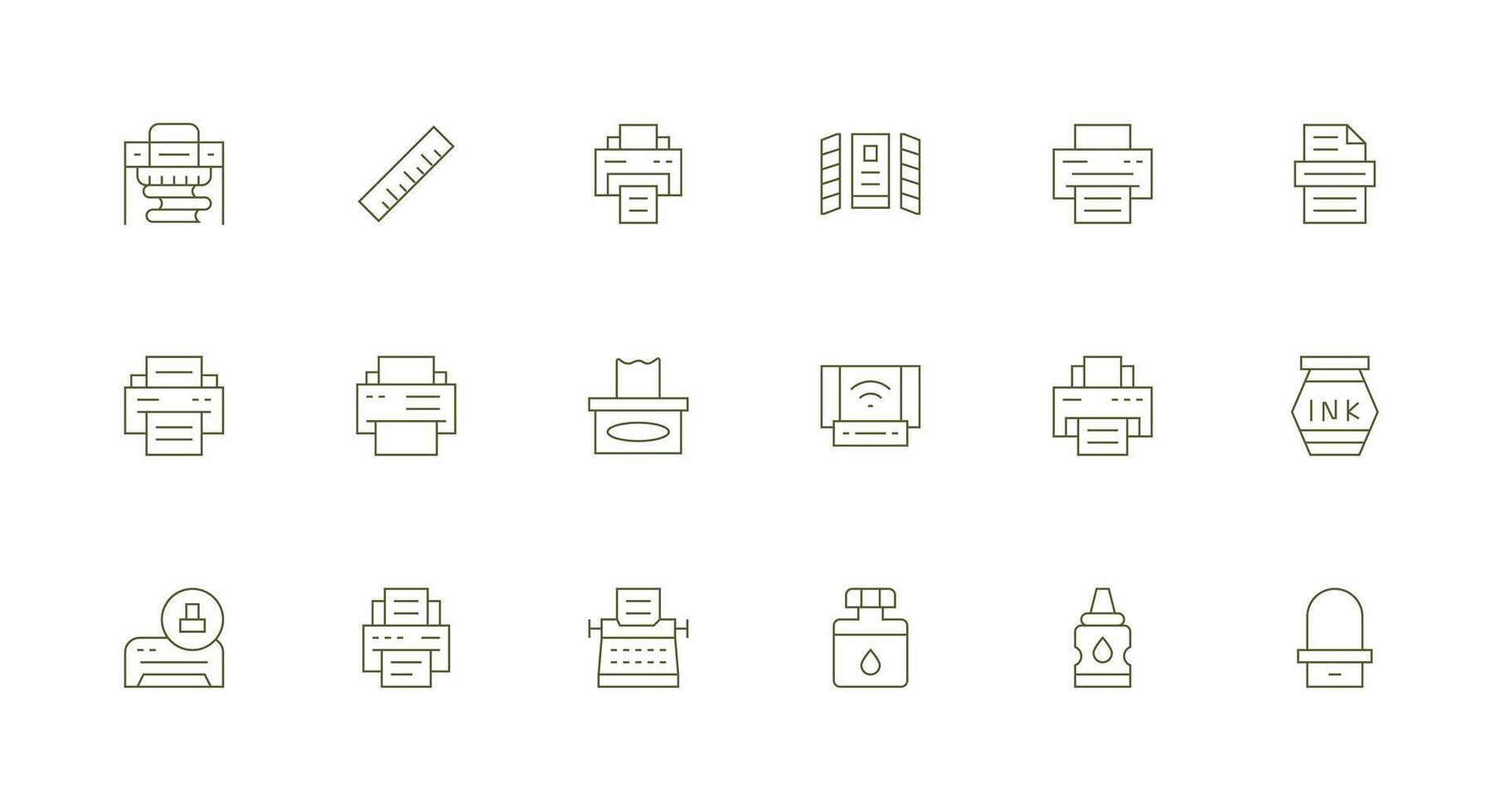 18 Printing Icons in Minimal Line Aesthetic Icon Set for Web vector
