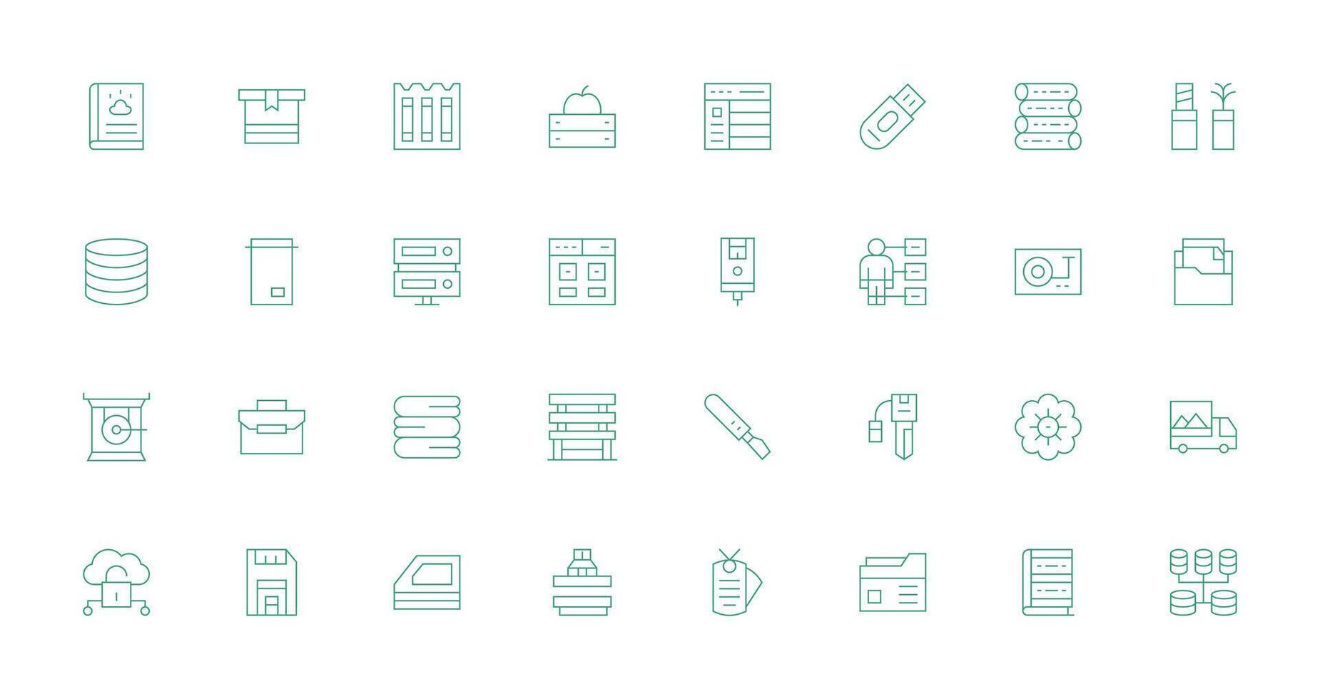 32 Data Storage Icons in Thin Line Aesthetic Web Icon Collection vector
