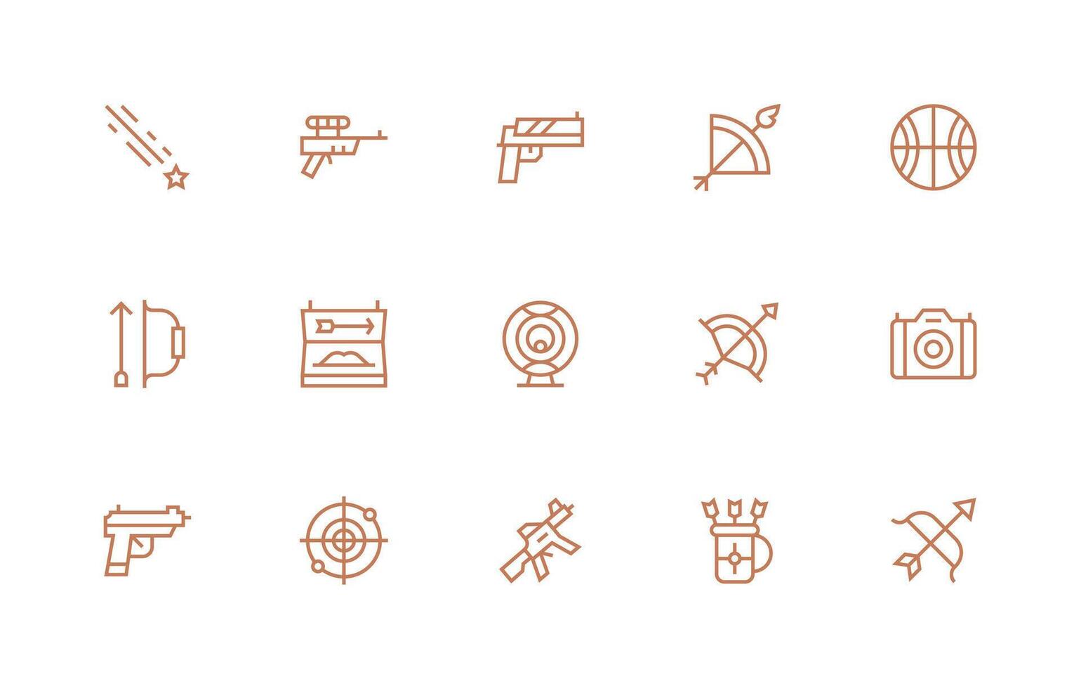 Shooting featuring 15 Icons in Regular Line Design Modern Line and Glyph Icon Series vector