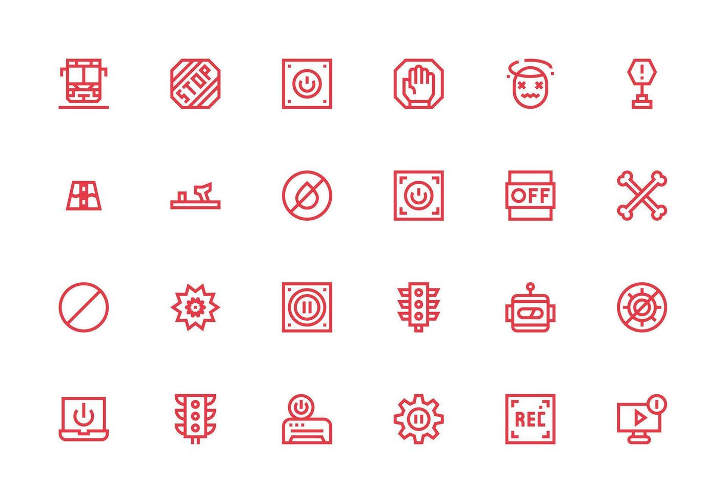 24 Stop Icons in Thick Line Line Aesthetic Minimal Icon Set for Interface Projects vector