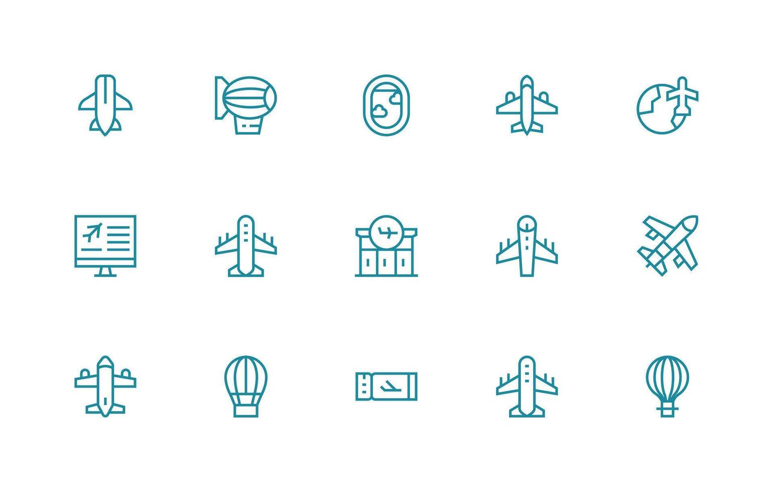 Air Travel Icon Set with 15 Regular Line Graphics Basic Icon Series vector