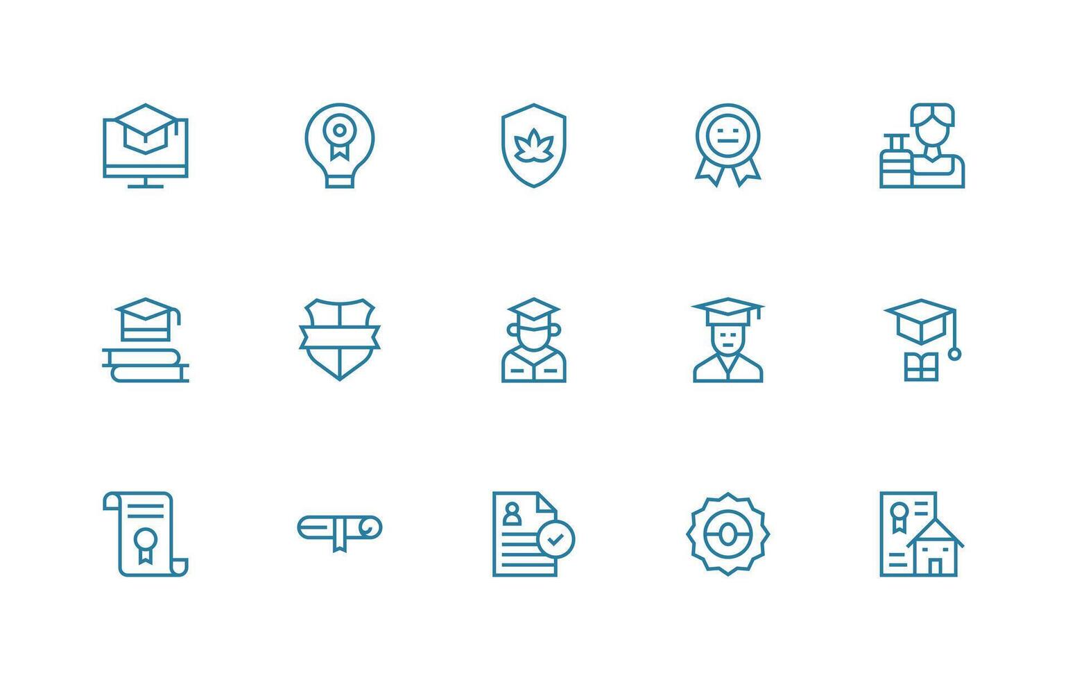 15 regular línea íconos para Certificación gráficos web y aplicación icono paquete colección vector