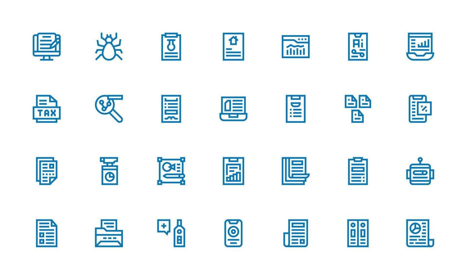 Report Design Icons featuring 28 in Bold Line Style Icon Set for Projects vector