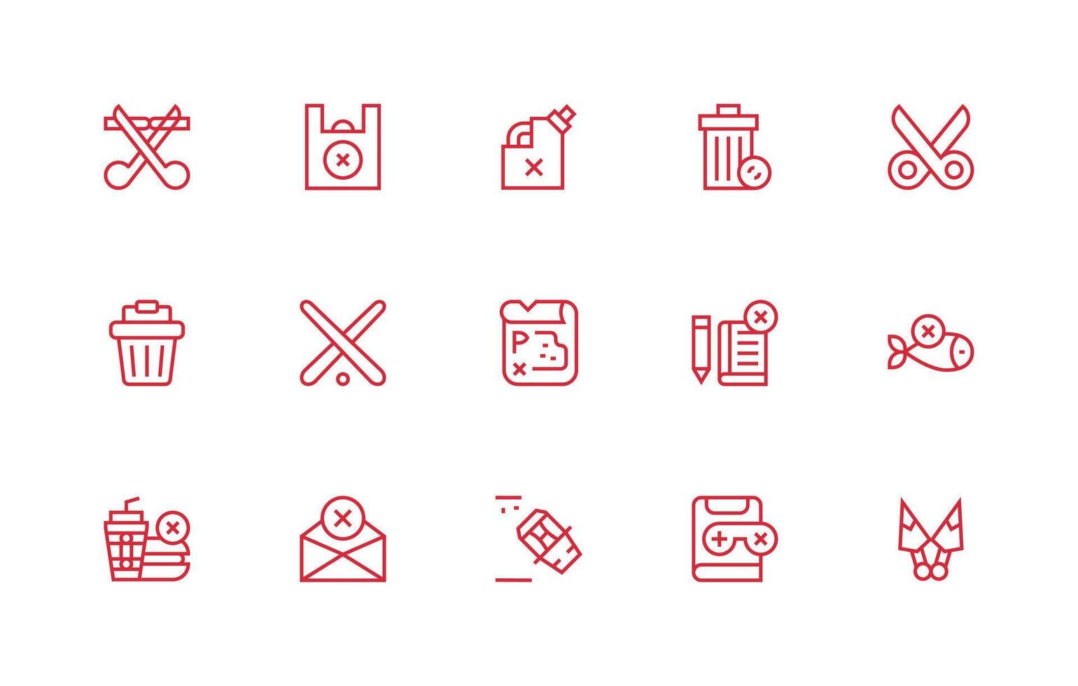 Regular Line Style Delete Icons with 15 Vectors Icon Set for Web