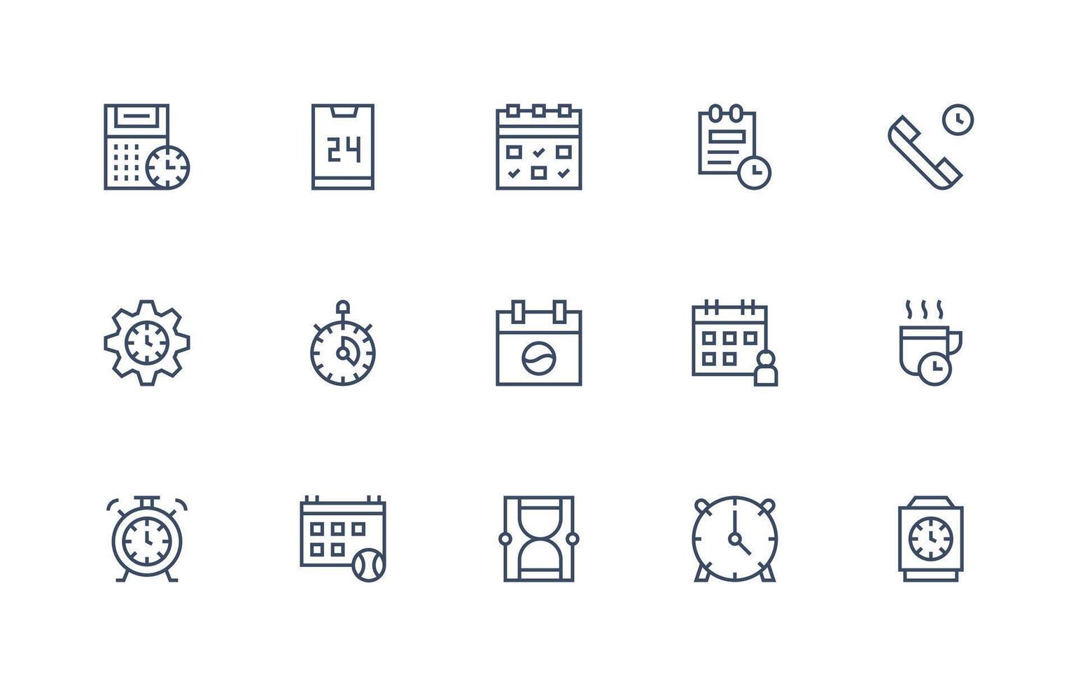 15 Icons for Time Management in Regular Line Format Pixel Perfect Icon Set vector