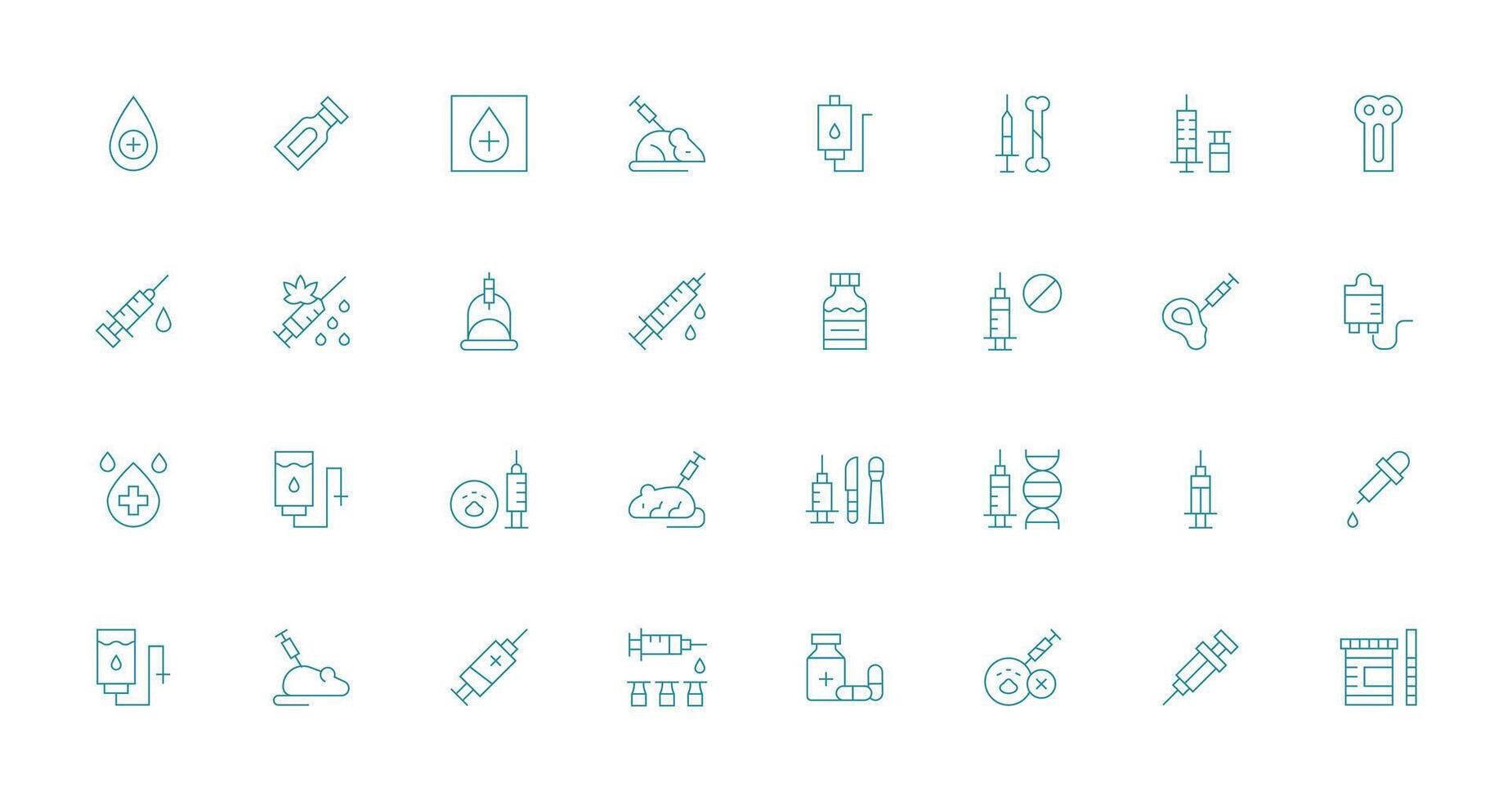 32 Injection Icons in Thin Line Aesthetic Responsive Icon Set for Flexible Layouts vector