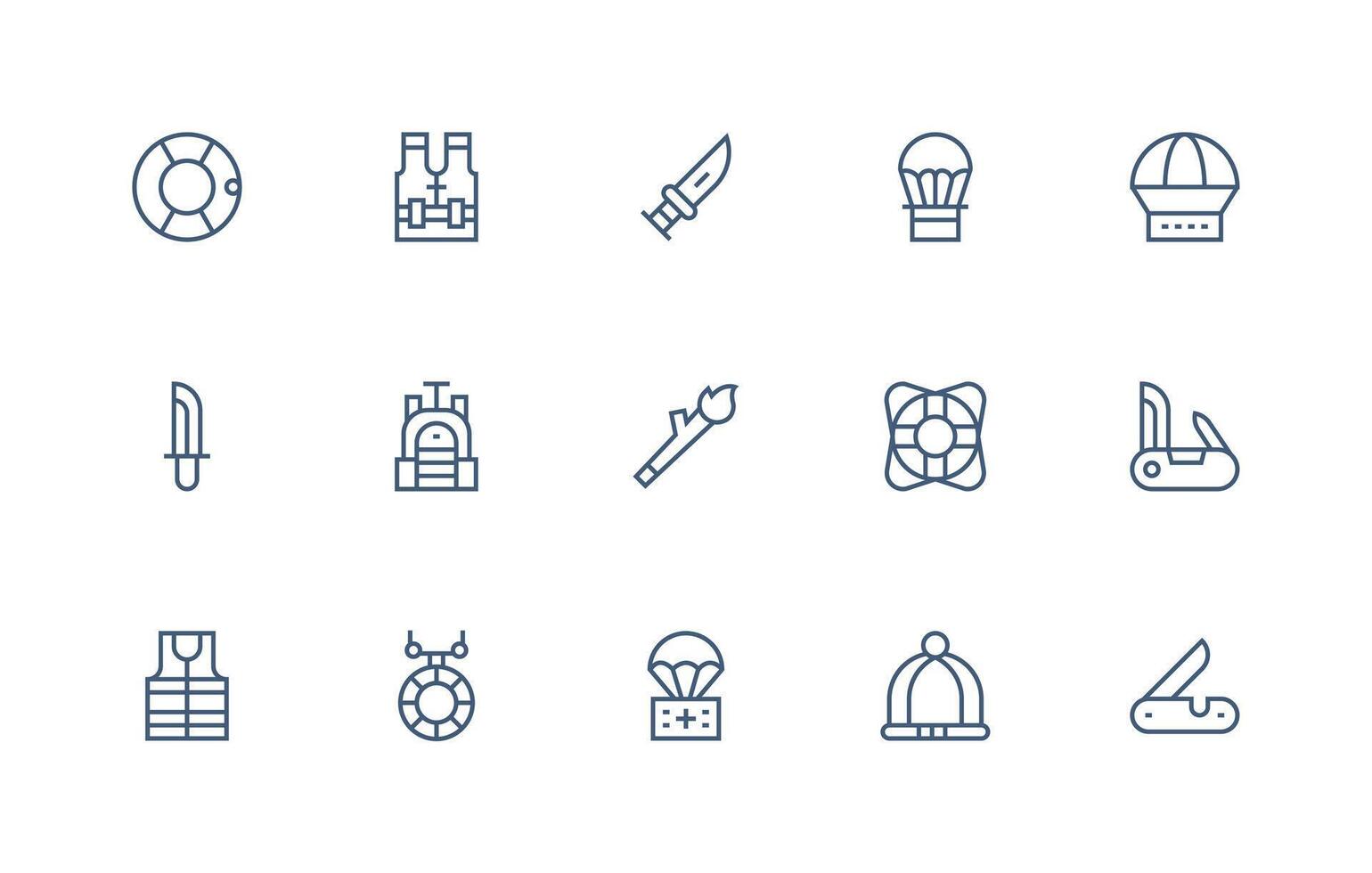 Survival Set with 15 Regular Line Icons Web and App Icon Pack Collection vector