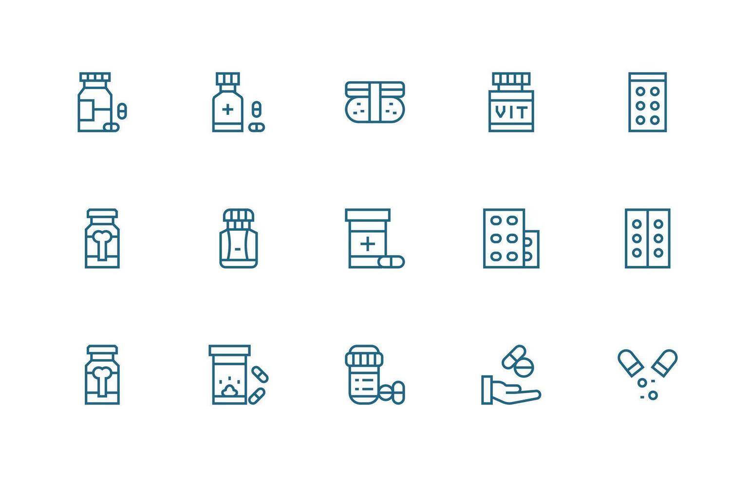 15 Regular Line Style Icons from Pills Collection Essential Icons for Rapid UI Building vector