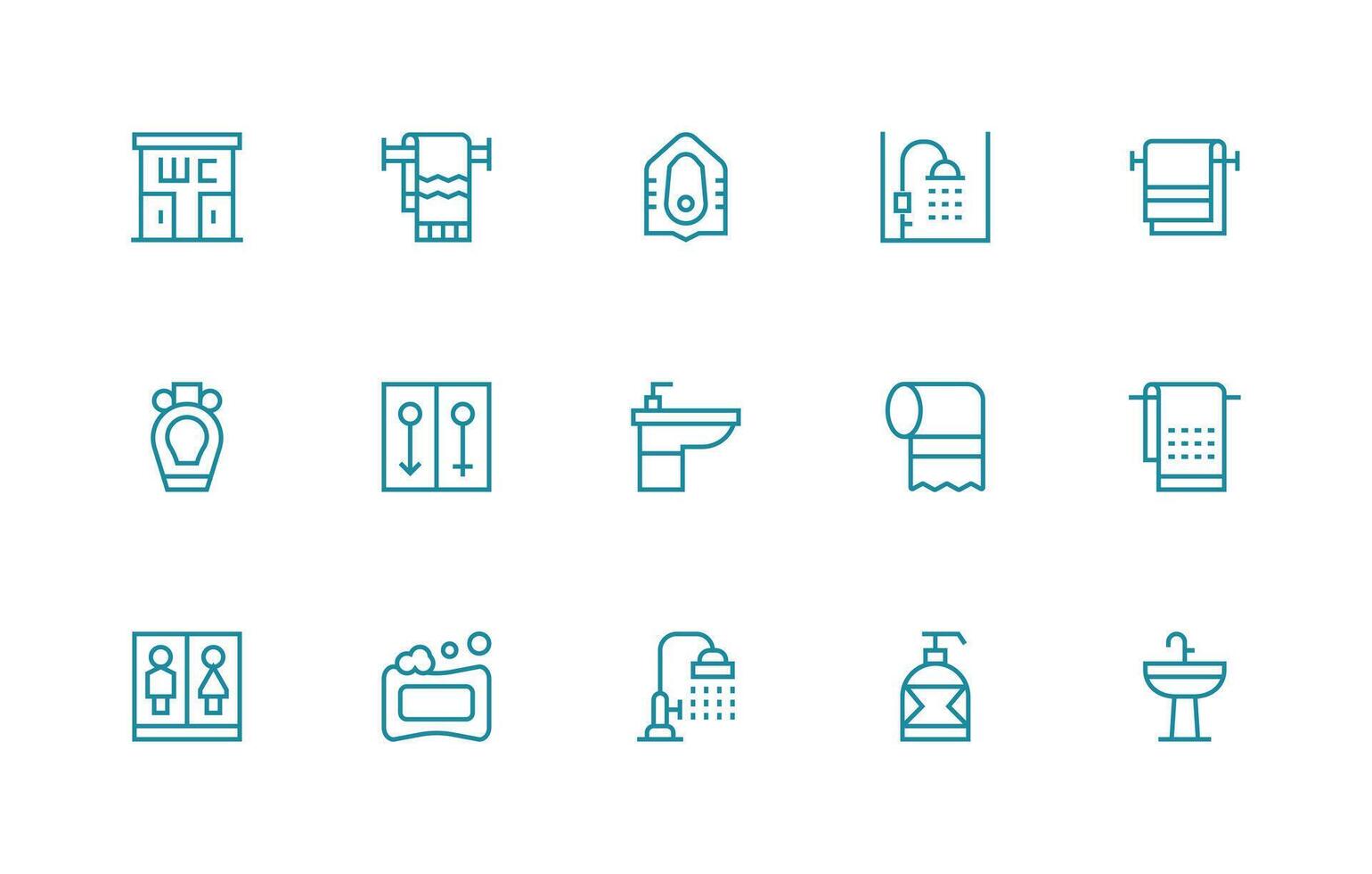 15 Icons for Washroom in Regular Line Format Multi-Purpose Icon Pack for Templates vector
