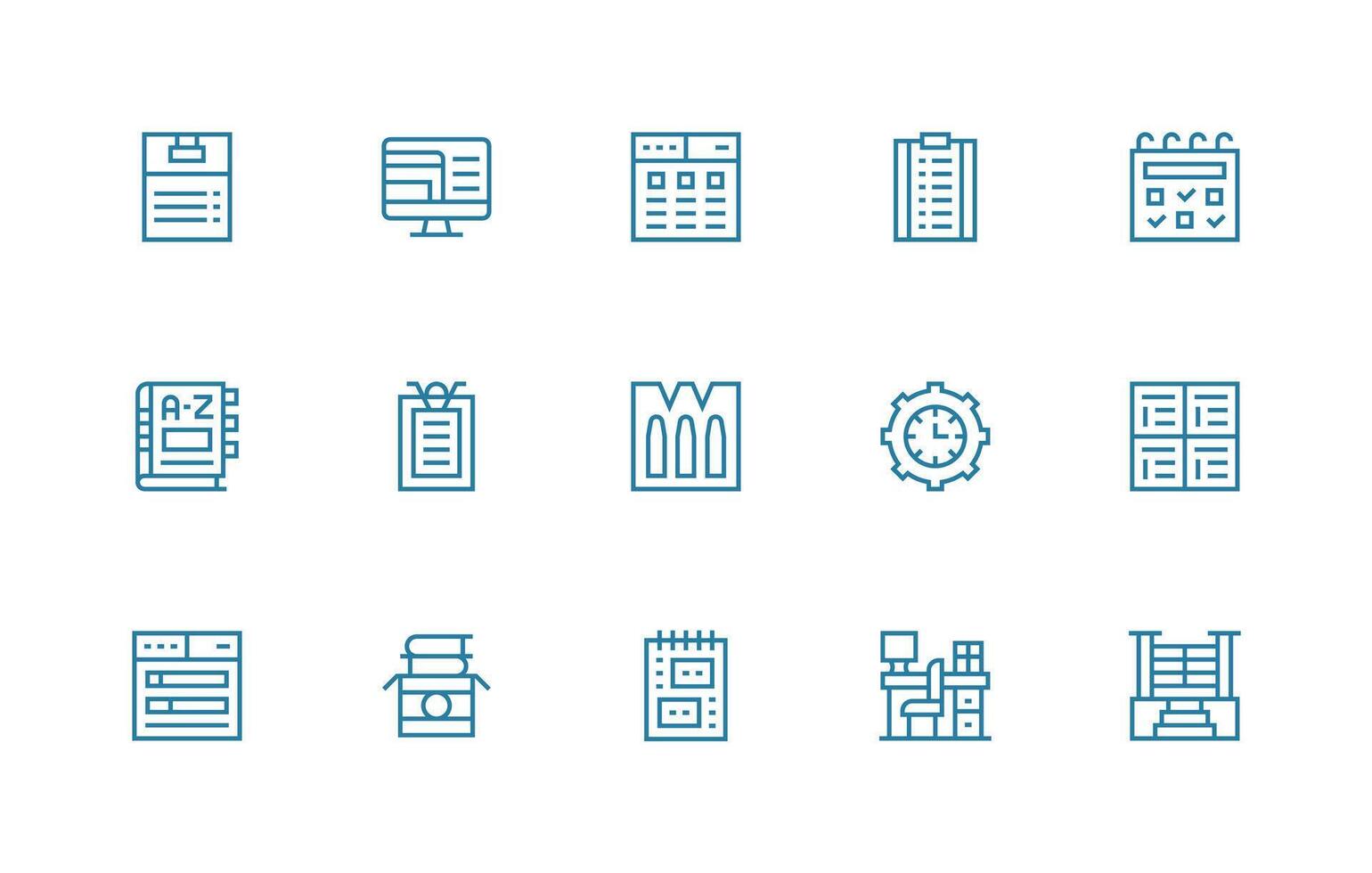 Organized Design Icons featuring 15 in Regular Line Style Essential Icons for Rapid UI Building vector