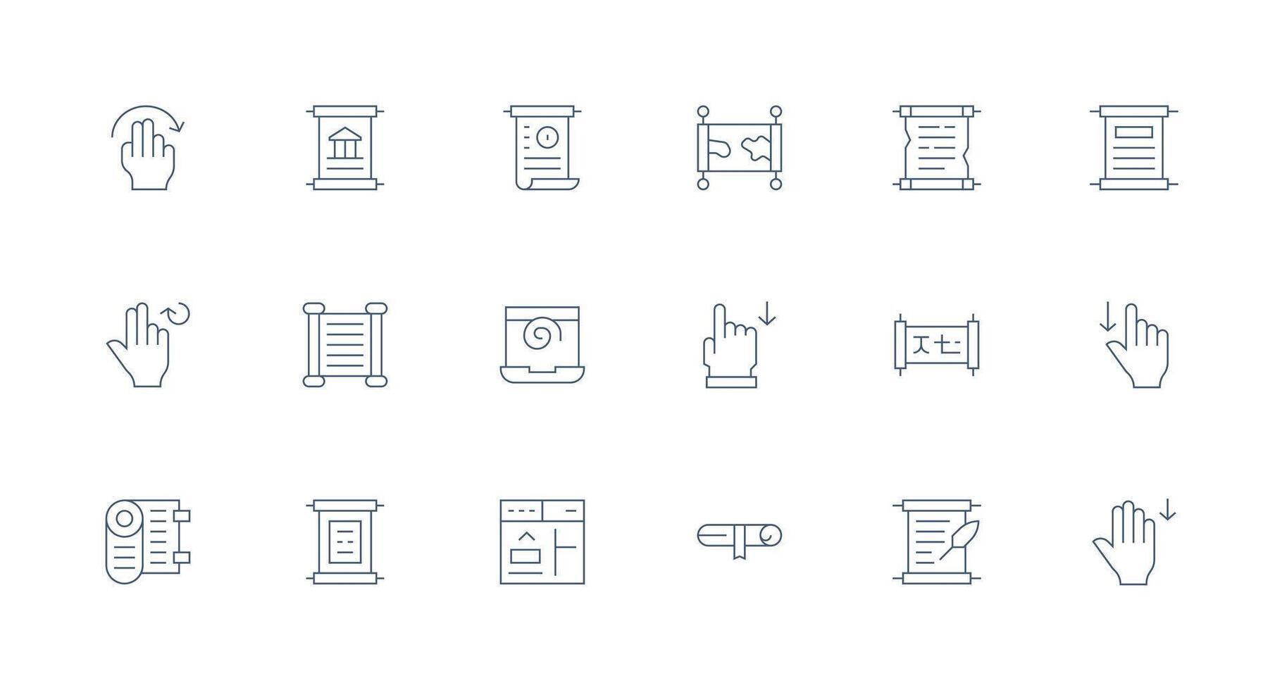 18 Scroll Icons in Minimal Line Aesthetic Fully Editable Icon Set for Web vector