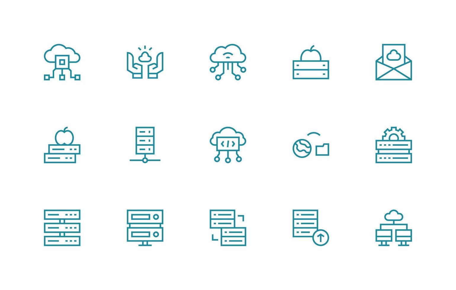 Hosting including 15 Regular Line Illustrations Simplified Icon Pack for Visual Tools vector