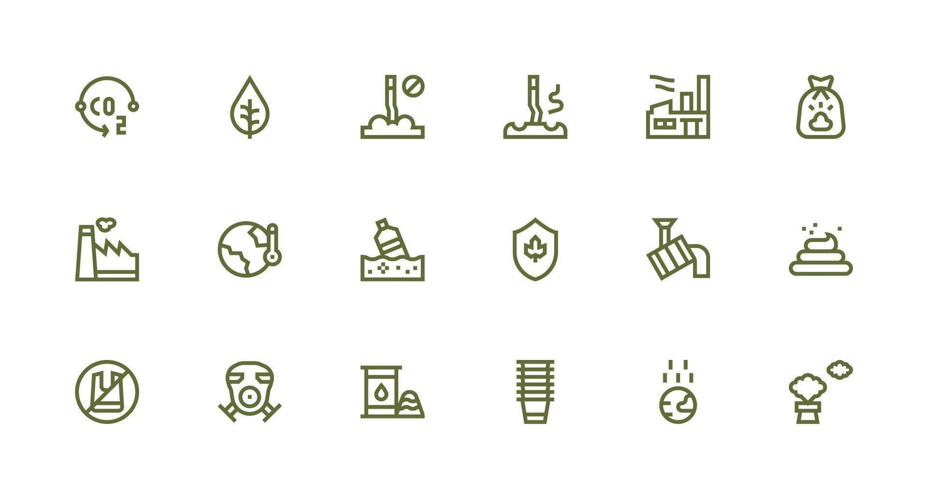 Pollution Icon Set with 18 Strong Stroke Line Graphics Icon Pack vector
