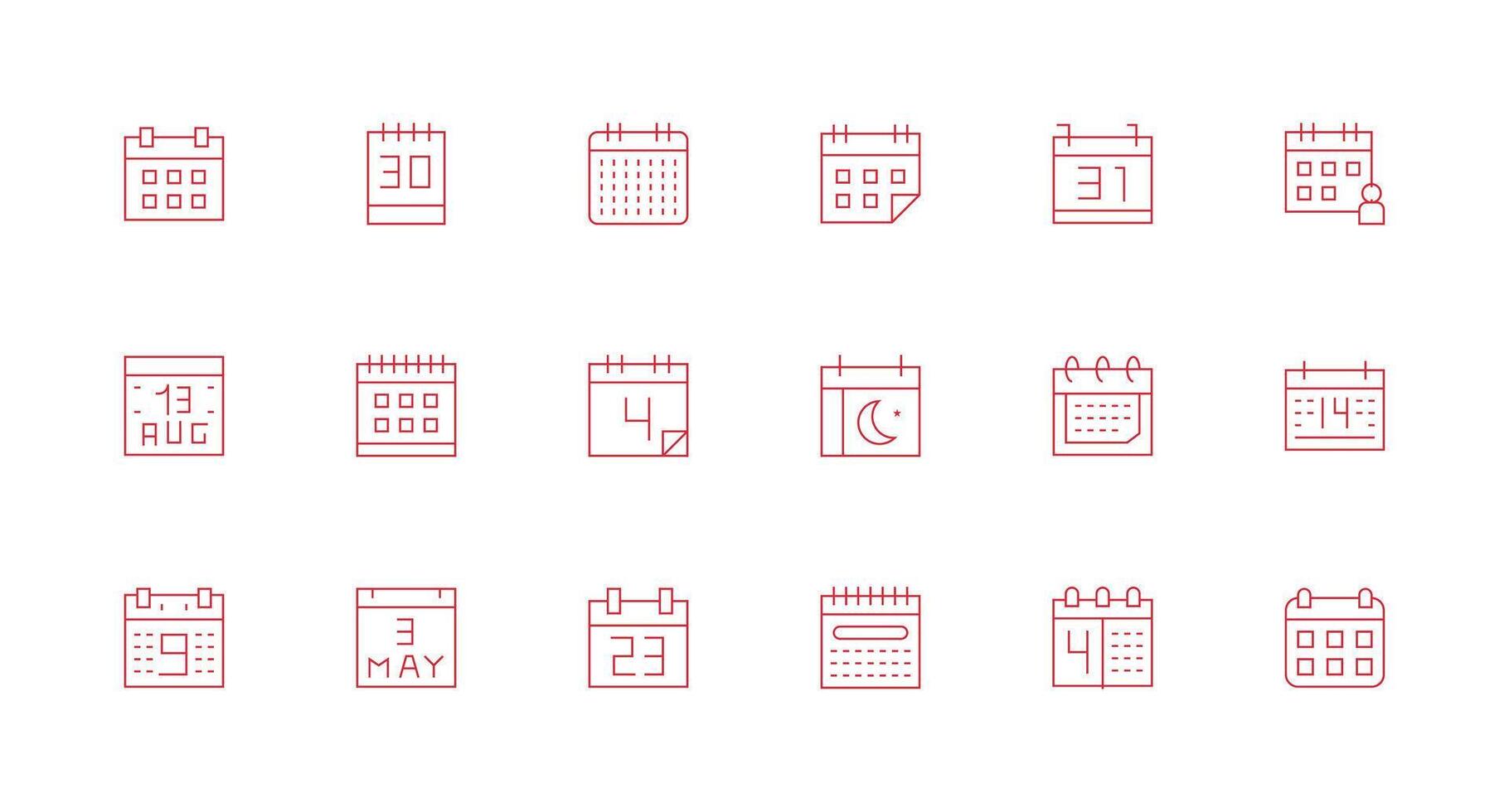 Month Icon Set with 18 Minimal Line Graphics Line Icon Collection vector