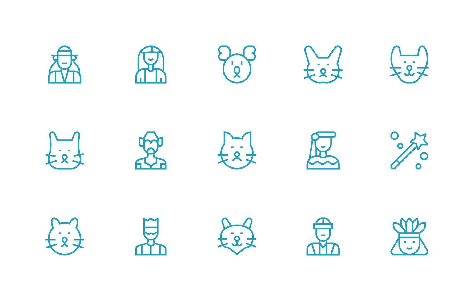 15 Regular Line Designs for Character Icons Scalable Icons for All Themes vector
