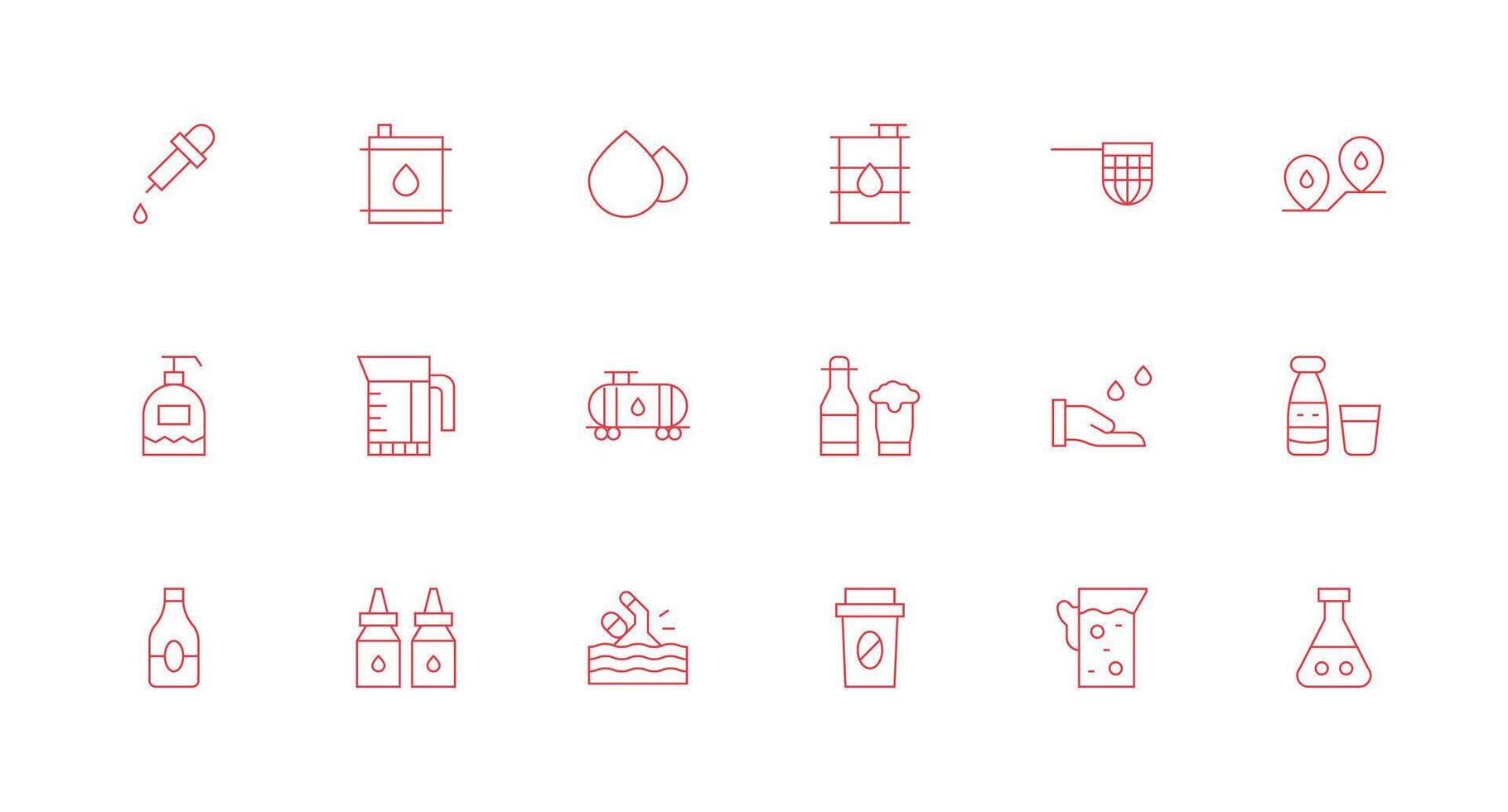 Liquid Visual Pack containing 18 Minimal Line Icons Customizable Icon Series for Mobile Screens vector