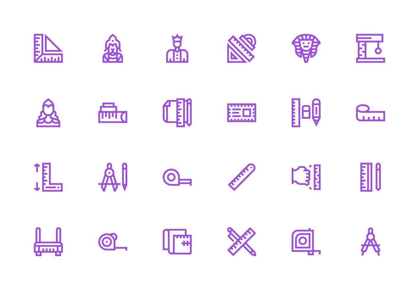 Ruler Set with 24 Thick Line Line Icons Multi-Style Icon Collection vector