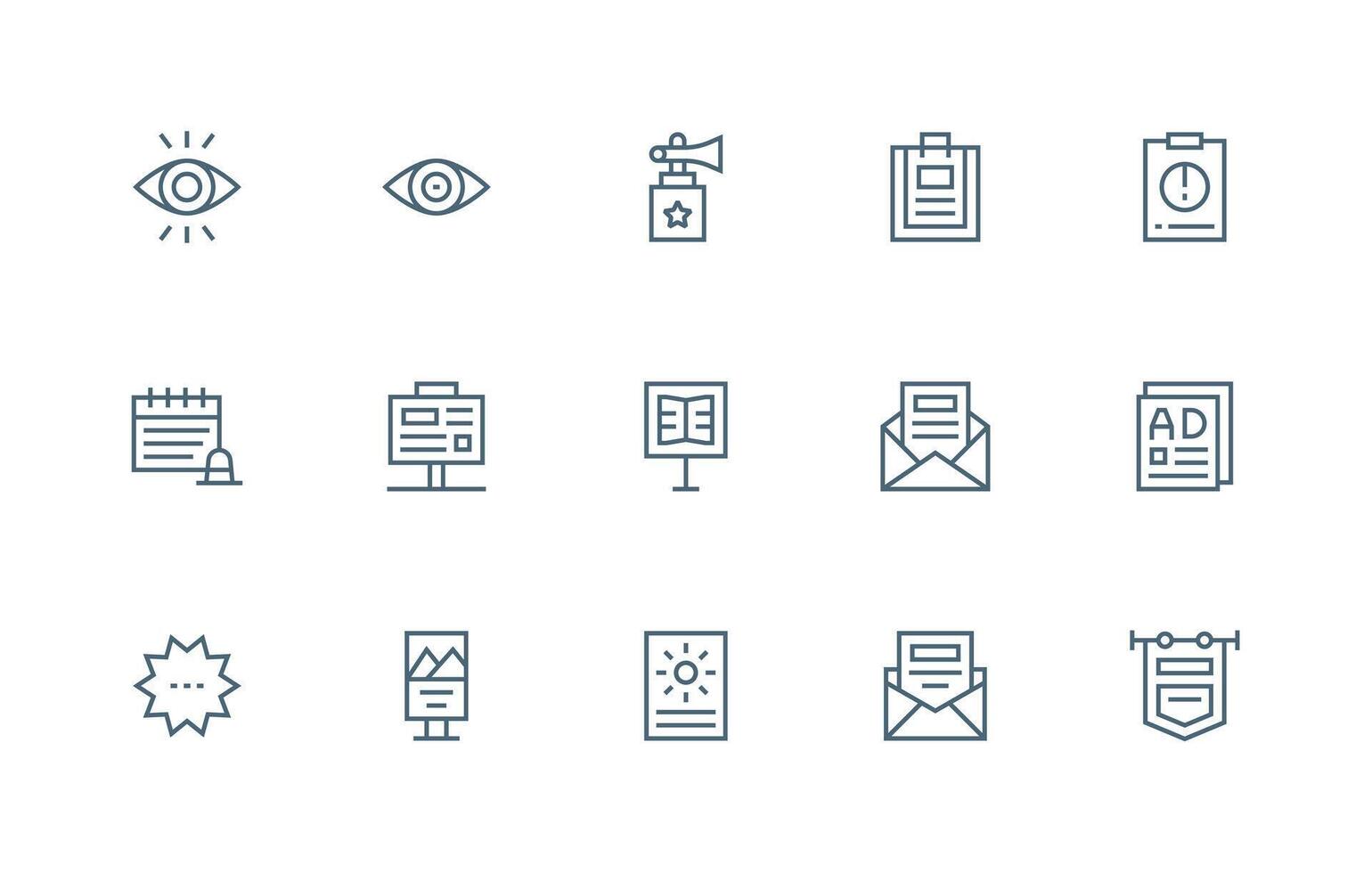 Notice featuring 15 Icons in Regular Line Design Well-Structured Icons for Creative Use vector