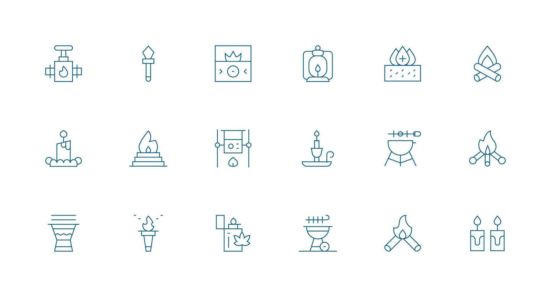 Flame Set with 18 Minimal Line Icons Minimal Icon Set for Interface Projects vector