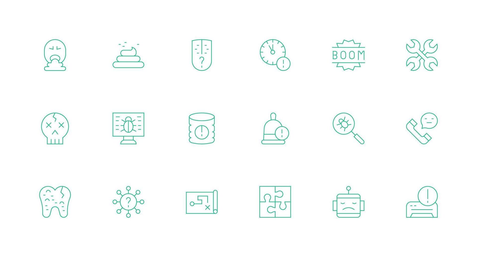 Problem Design Icons featuring 18 in Minimal Line Style High-Quality Icon Pack vector