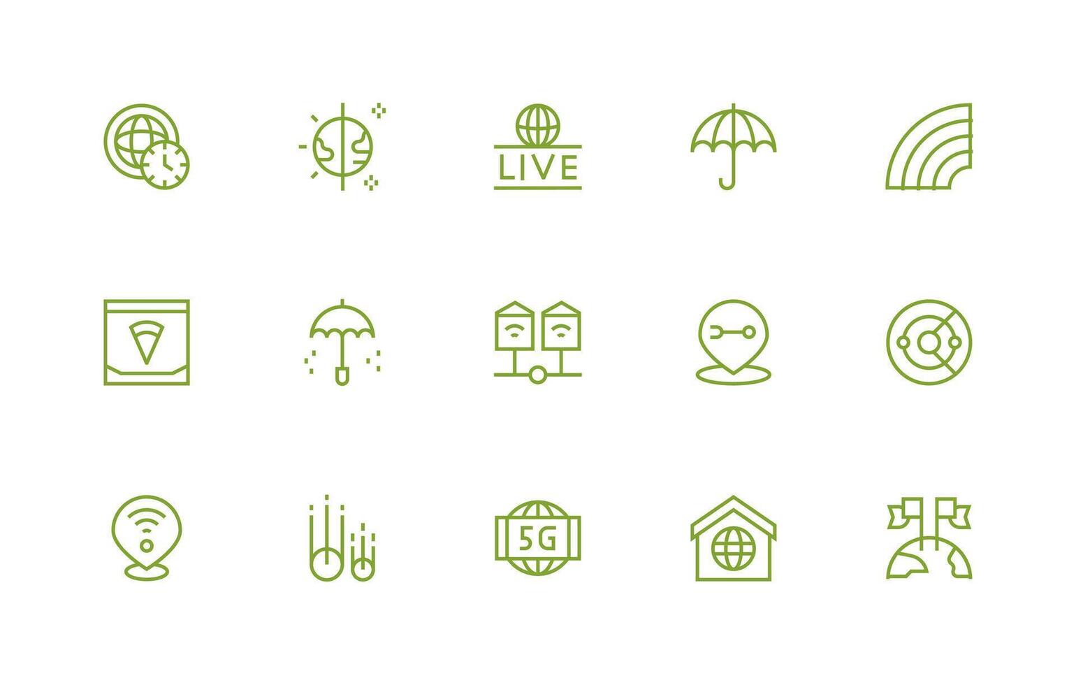 Coverage Icon Set with 15 Regular Line Graphics Lightweight Icon Series vector