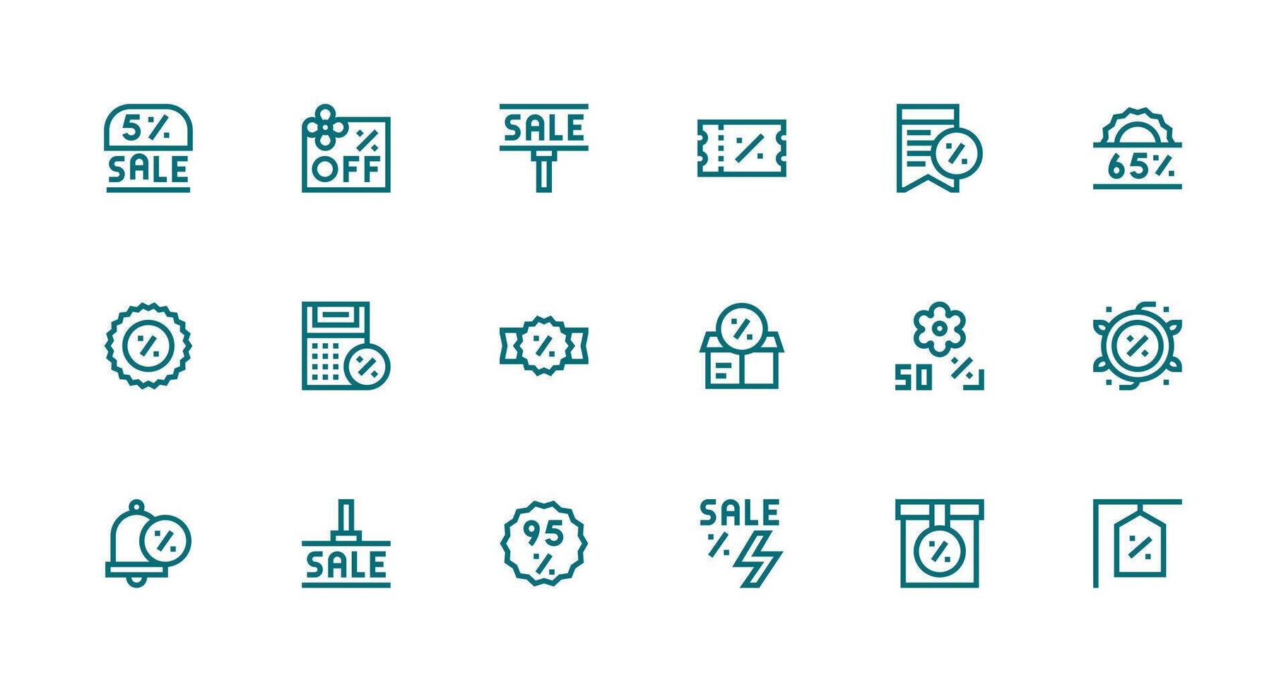 18 Strong Stroke Line Icons for Price Reduction Graphics Clean Icon Set Icon Pack for UI Projects vector