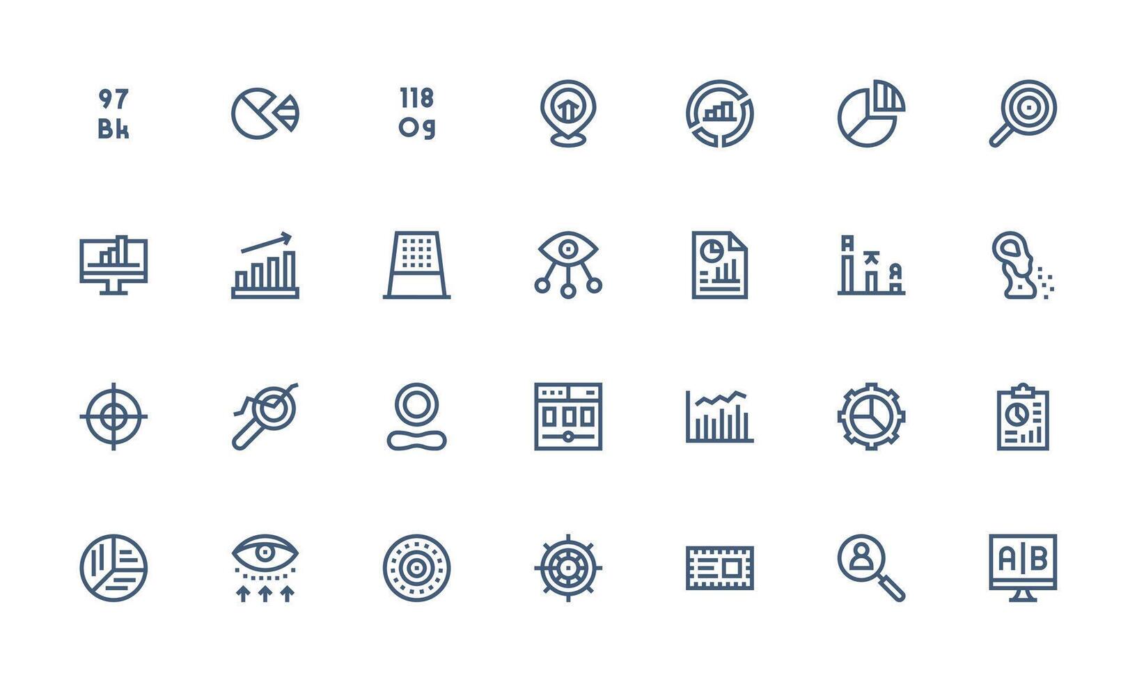 Data Visualization Visual Pack containing 28 Bold Line Icons Minimal Icon Set for Interface Projects vector
