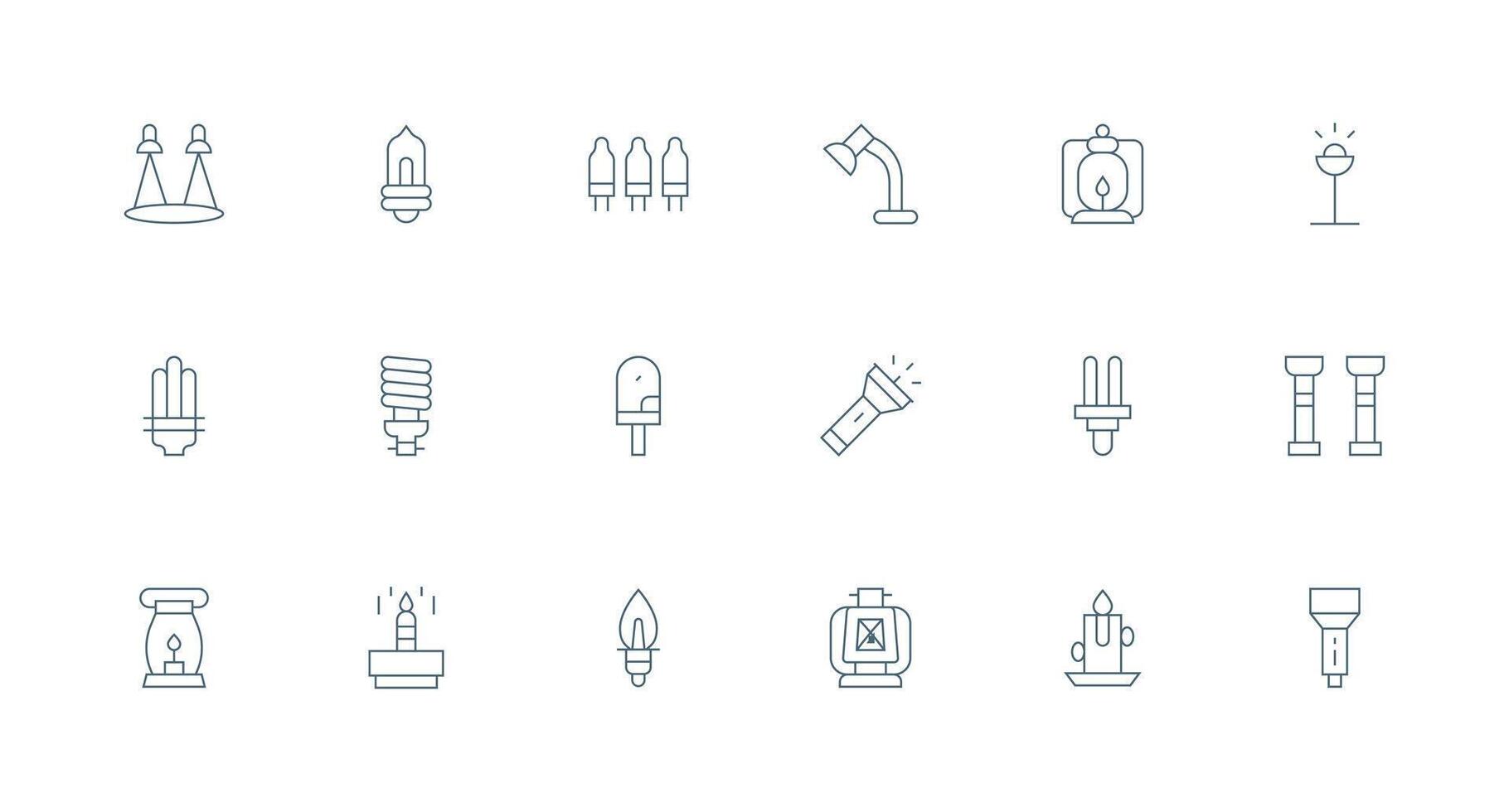 18 Minimal Line Designs for Light Source Icons Icon Set for Apps vector