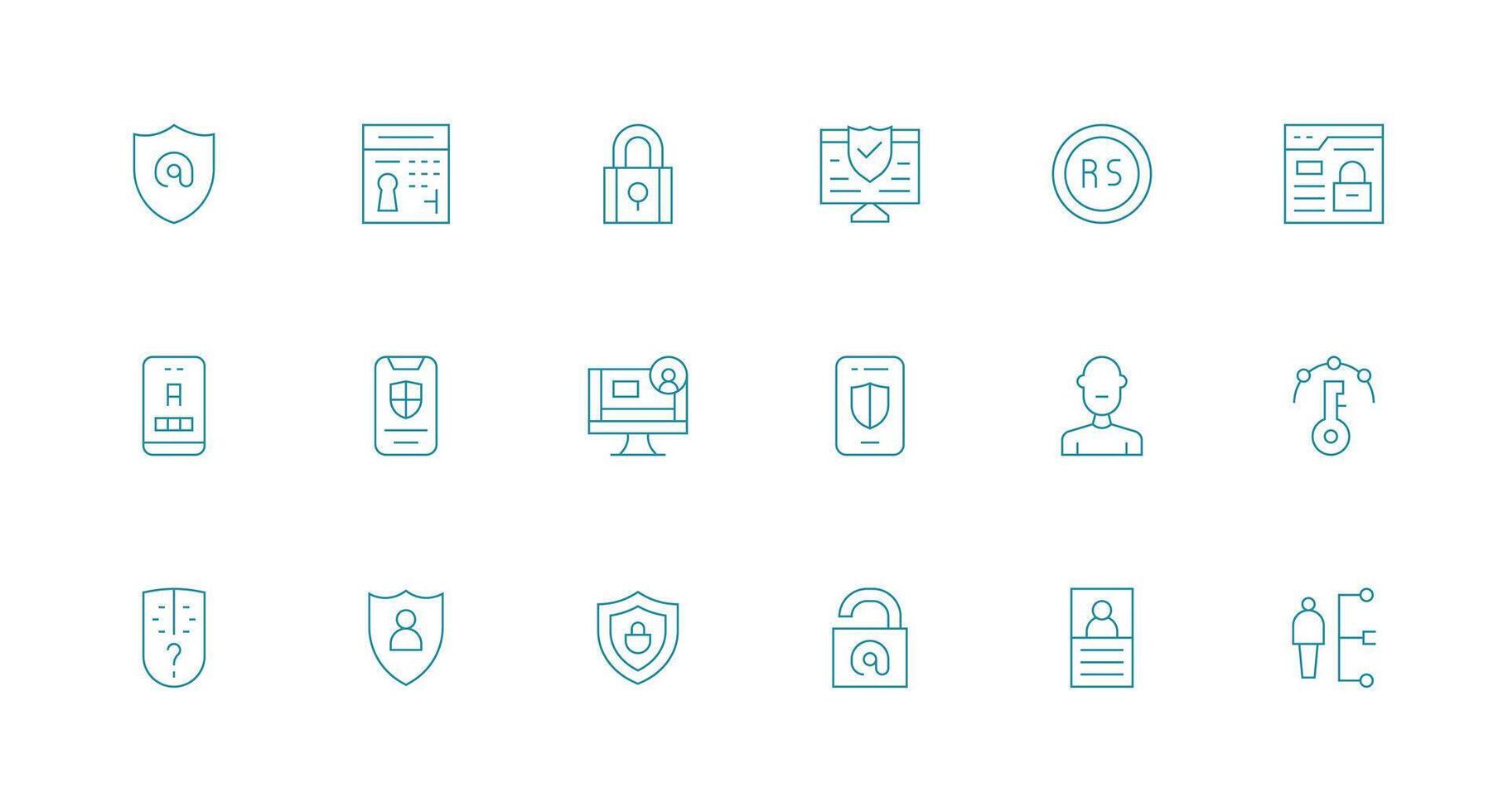 Authentication Icon Set with 18 Minimal Line Graphics Simplified Icon Pack for Visual Tools vector