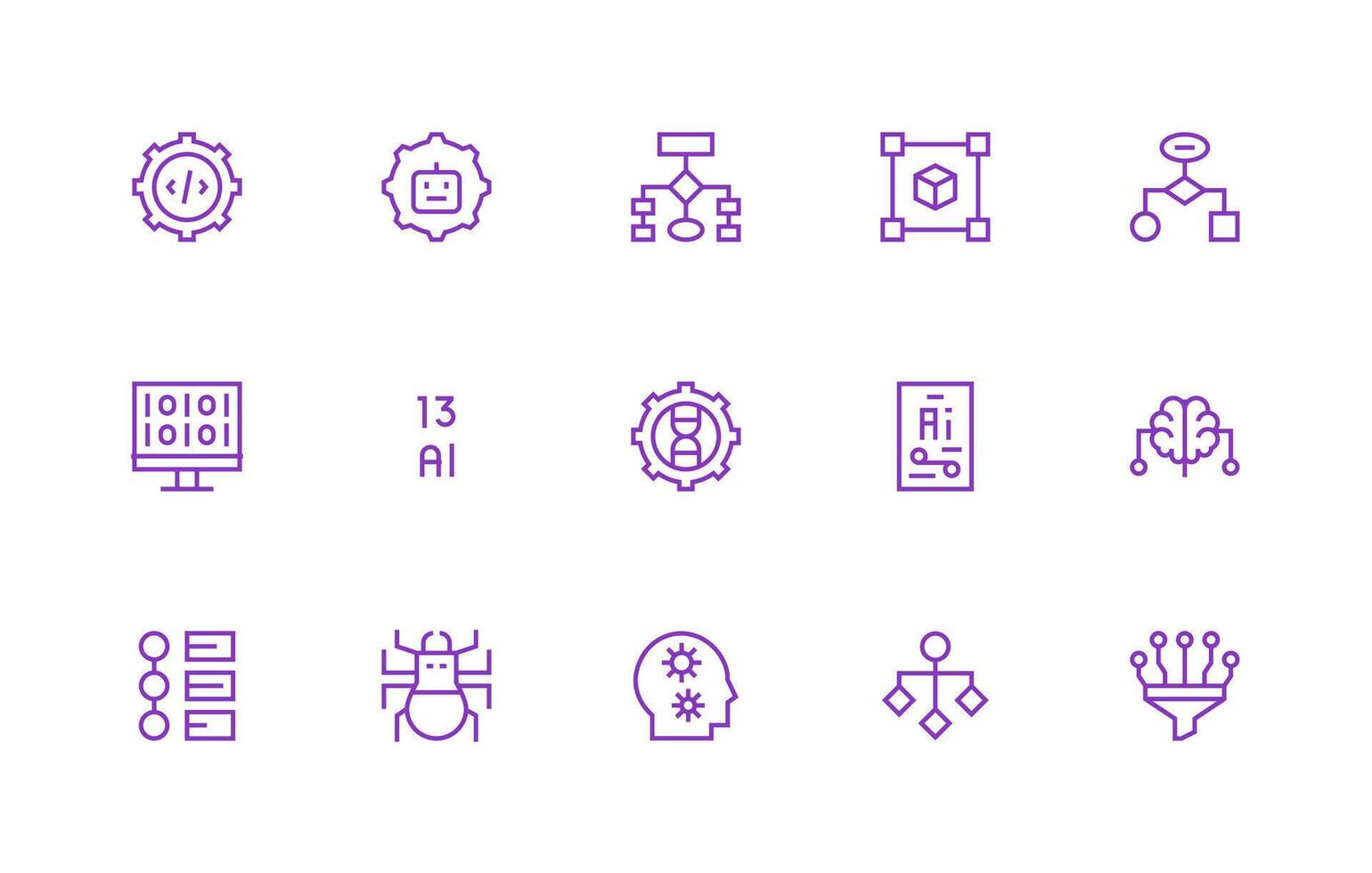 Algorithm Icon Set with 15 Regular Line Graphics Outline Icon Pack vector