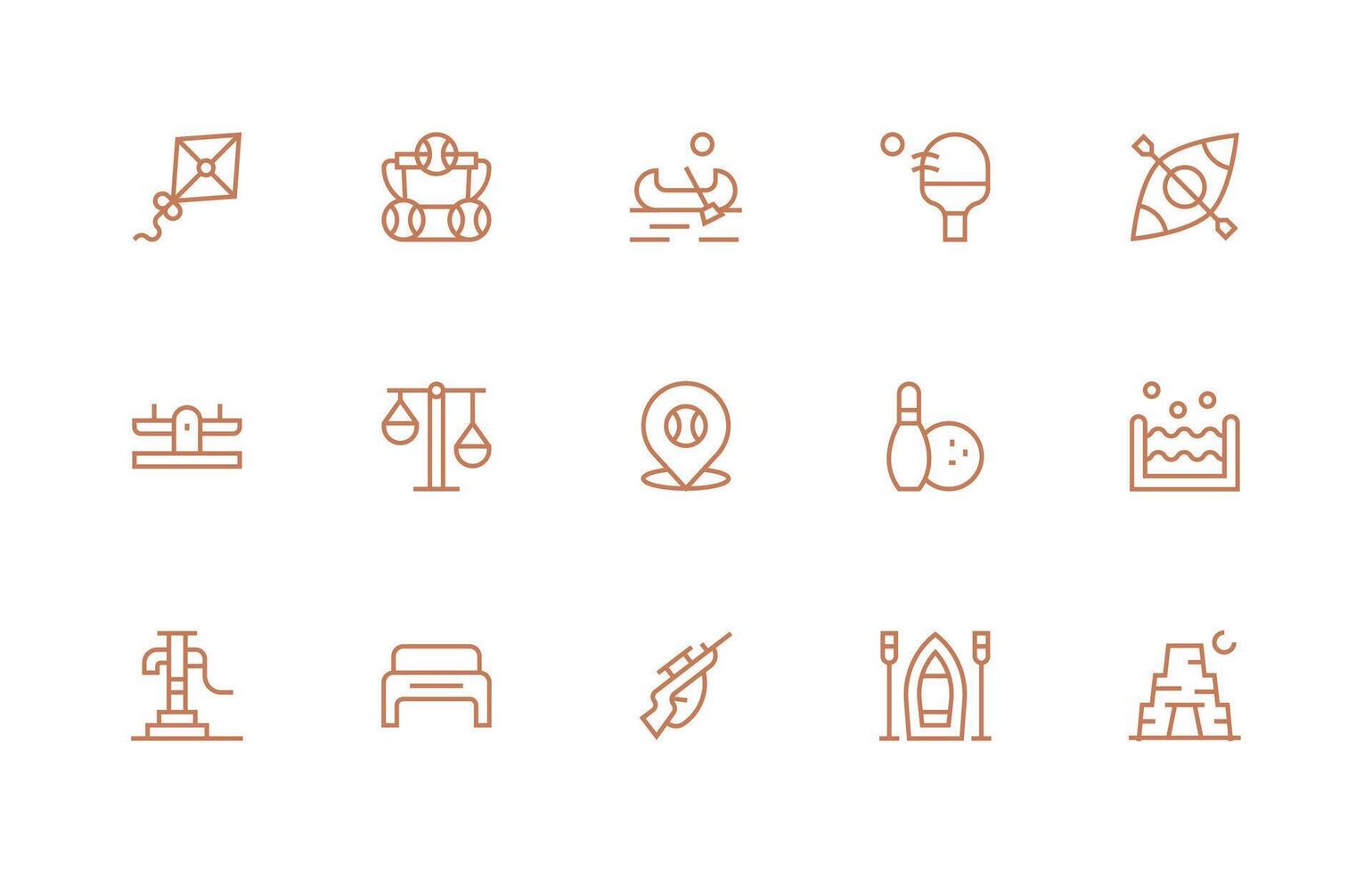 Recreation Icon Collection with 15 Regular Line Designs Sharp Icons for Presentations vector