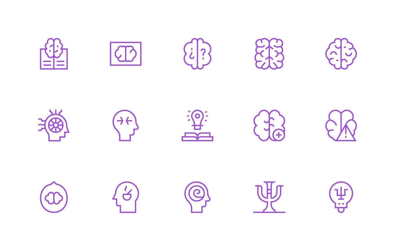 15 Regular Line Vectors for Brain Theme Simple Icons for Interface and Wireframes
