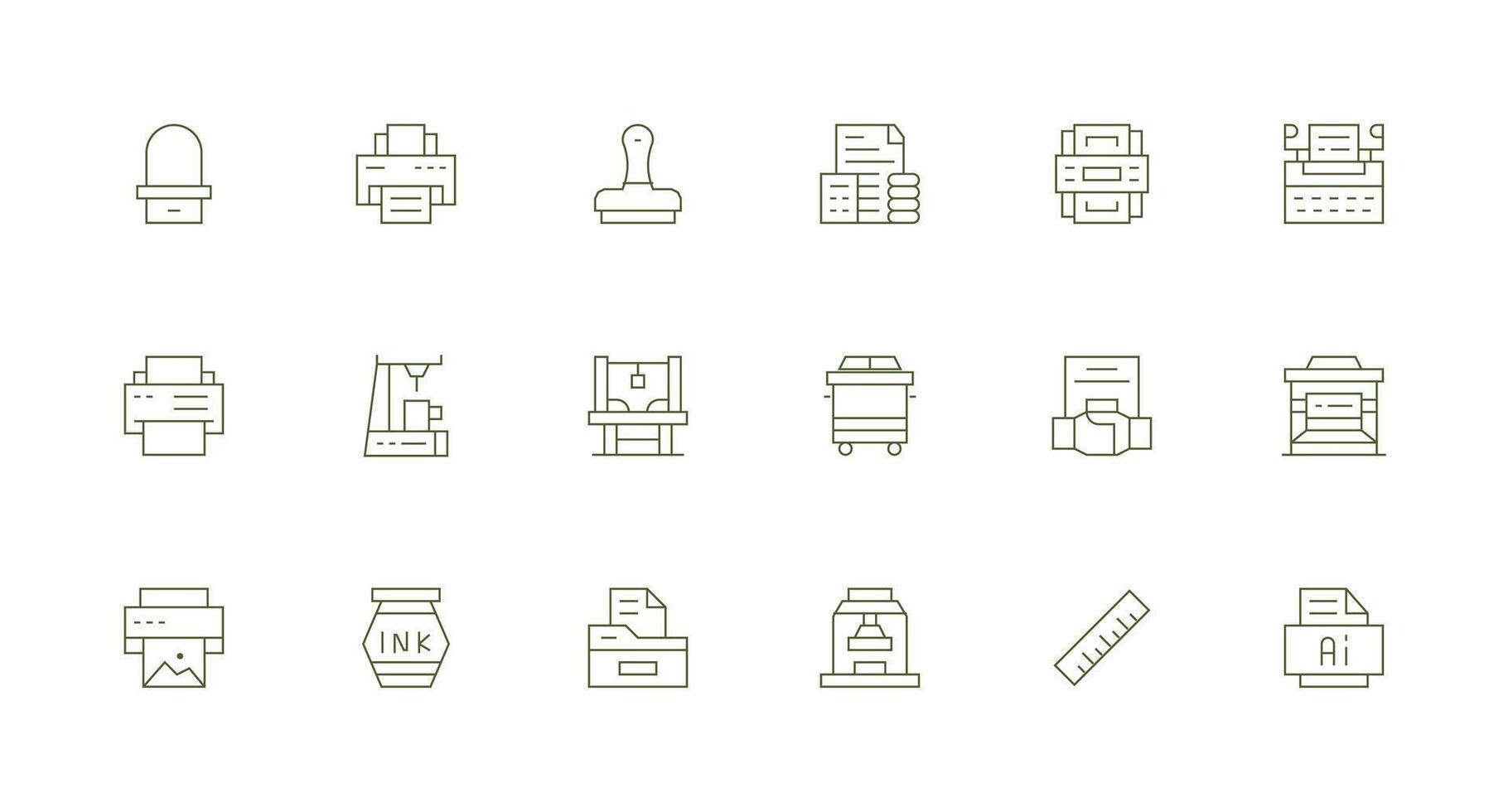 Printing featuring 18 Icons in Minimal Line Design Web and App Icon Pack Collection vector