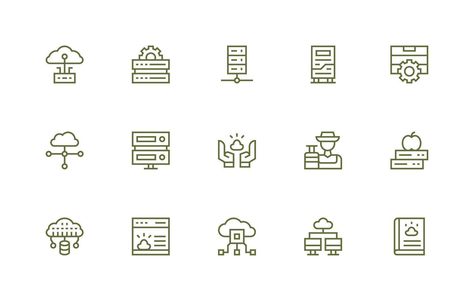 Hosting Design Icons featuring 15 in Regular Line Style Core Icon Collection for Daily Tasks vector