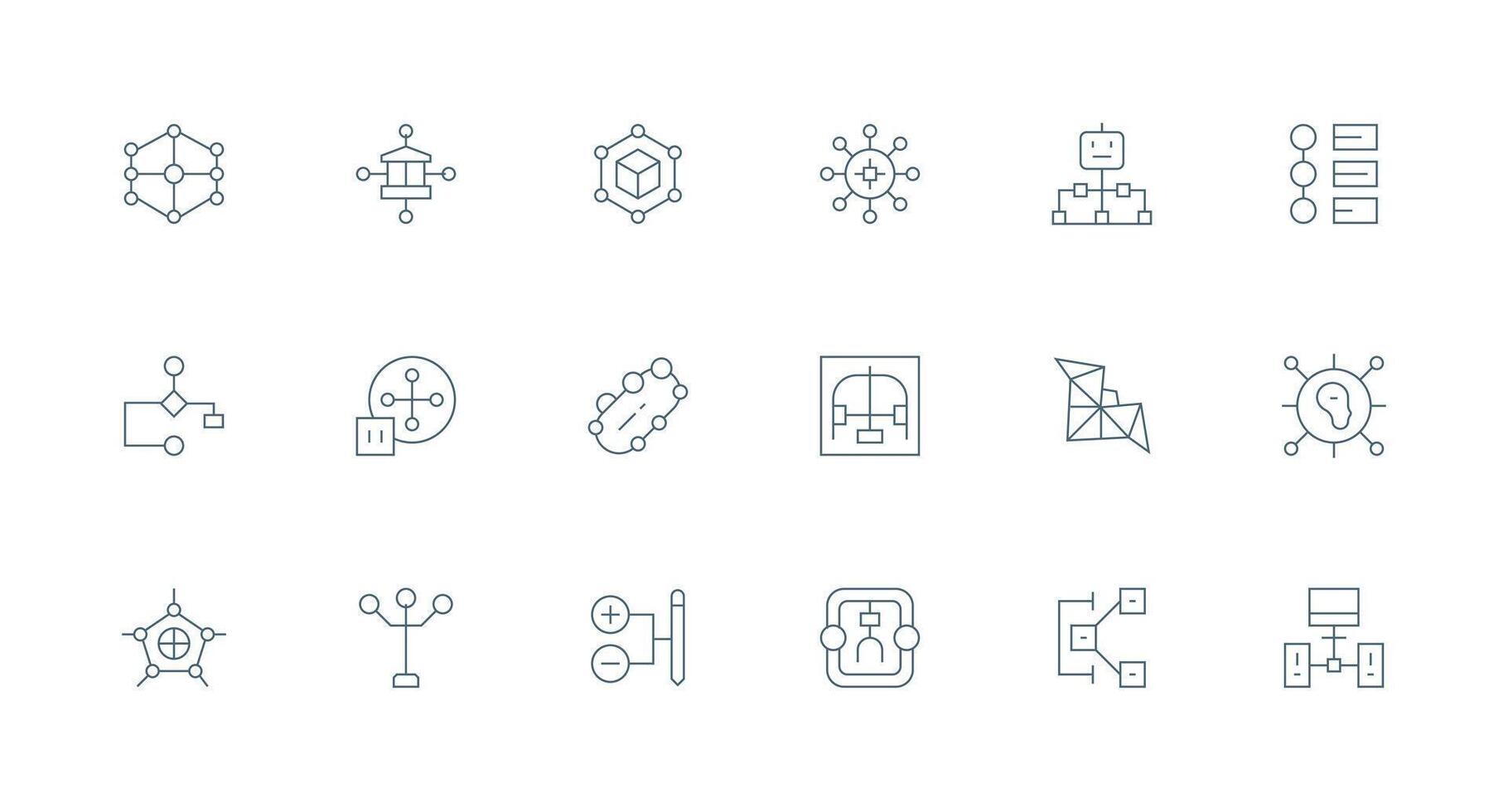 Node Visual Pack containing 18 Minimal Line Icons Sharp Icons for Presentations vector