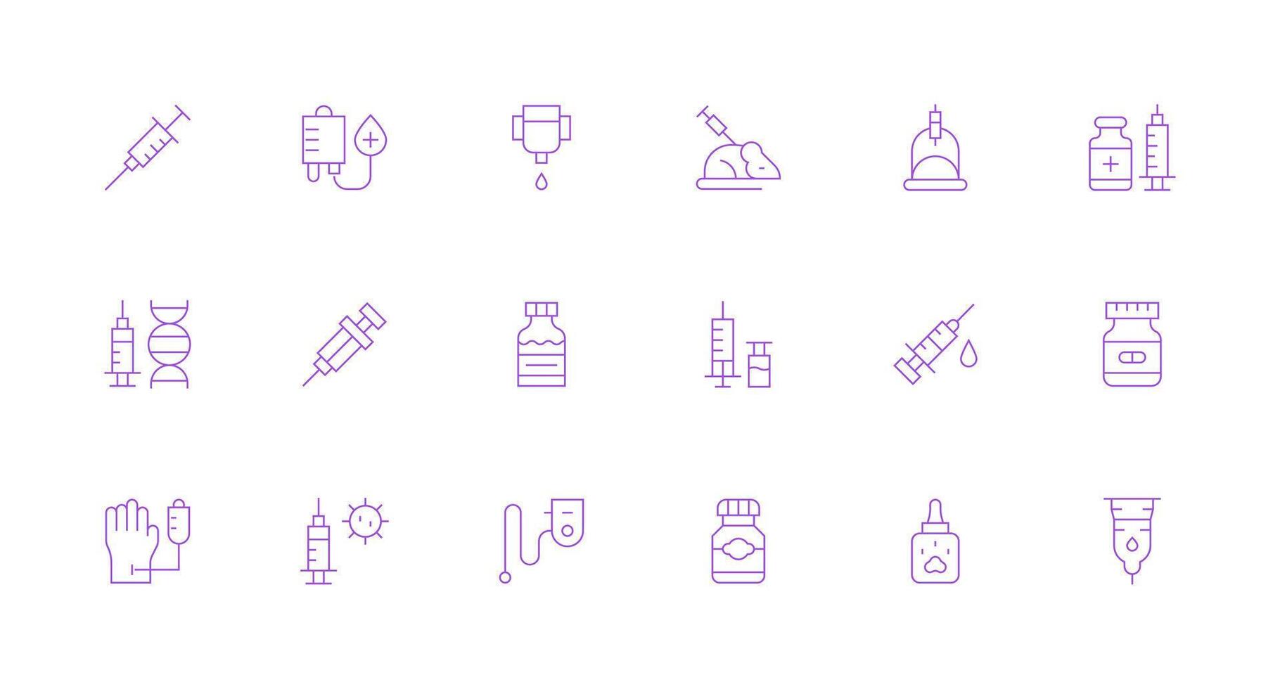 Injection Icon Set with 18 Minimal Line Graphics Simple Icons for Interface and Wireframes vector
