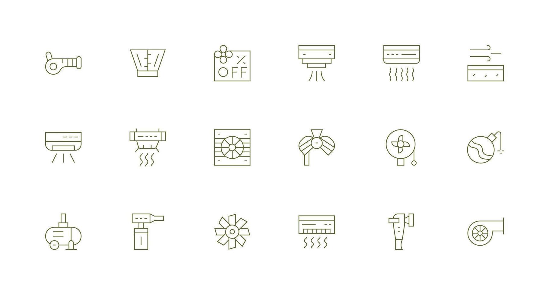 Blower Set with 18 Minimal Line Icons Multi-Style Icons for Creative Projects vector