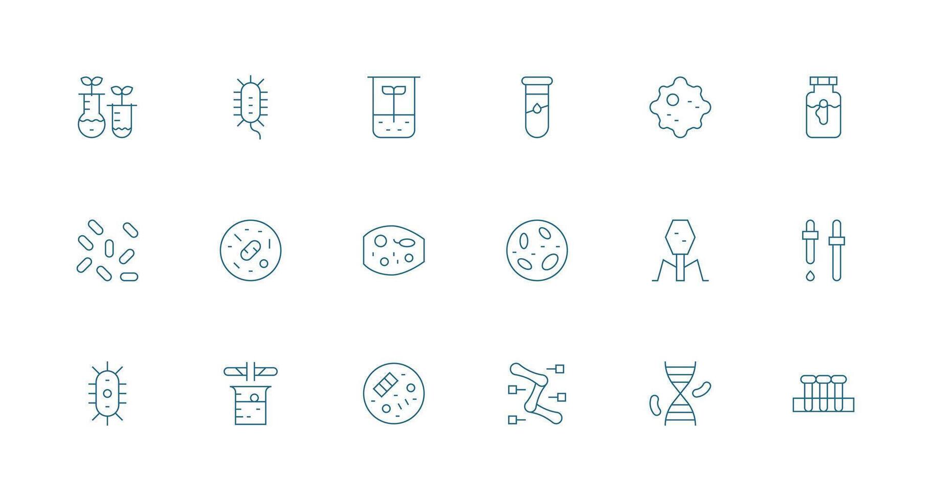 Microbiology Icon Set with 18 Minimal Line Graphics Icon Set for Apps vector
