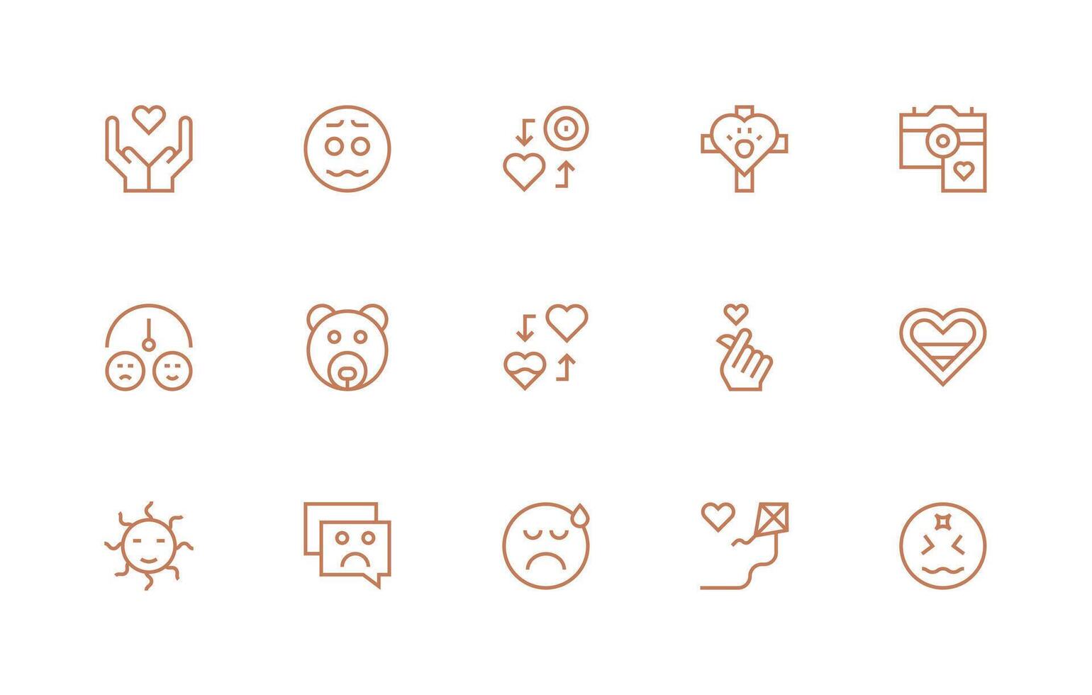 Regular Line Icons from Emotion Set with 15 Vectors Reusable Icon Set