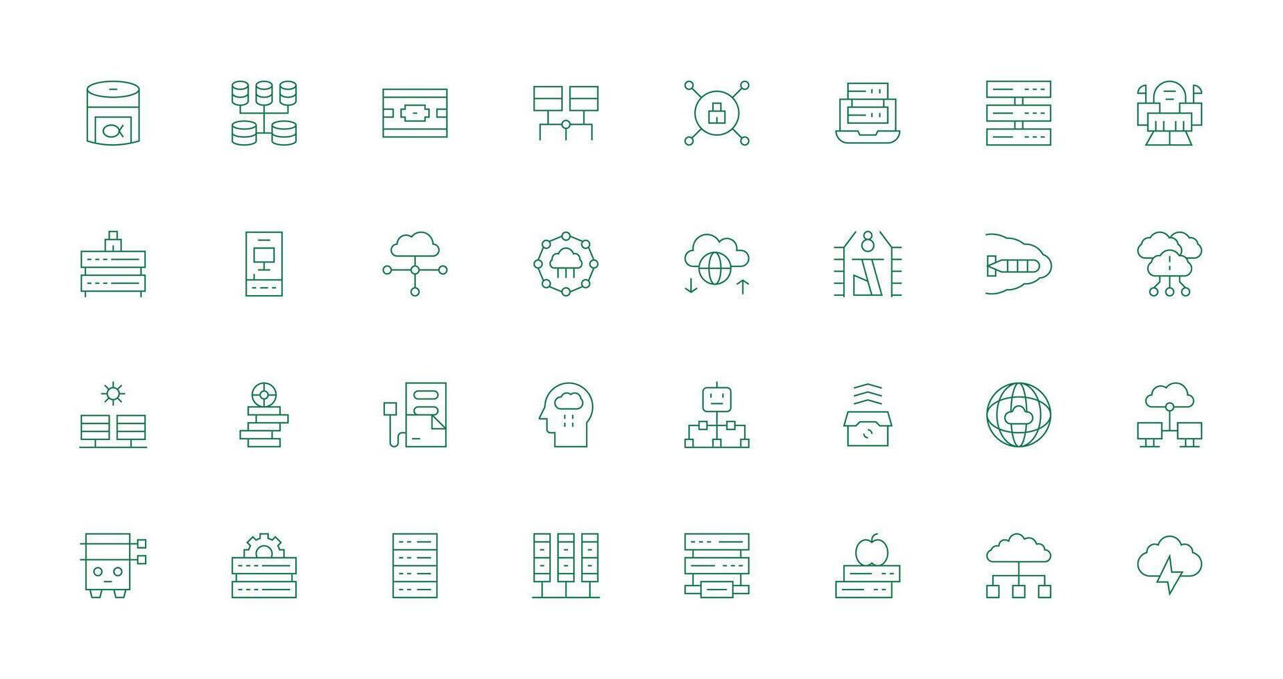 Thin Line Style Data Center Icons with 32 Vectors UI Icon Set