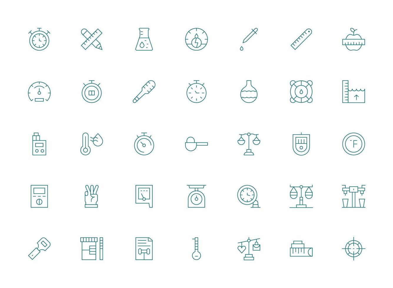 Measurement Set with 35 Light Line Icons Clean Set for Layout Prototypes vector