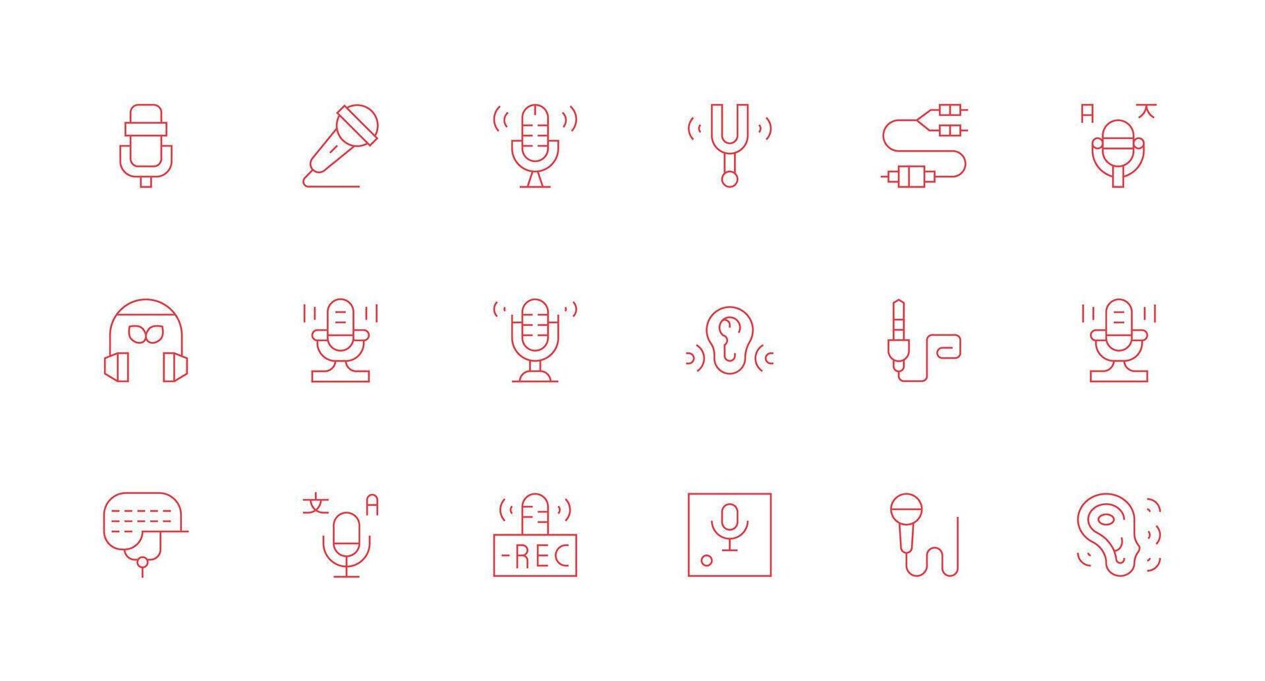 Audio Input Design Icons featuring 18 in Minimal Line Style Clean Set for Layout Prototypes vector