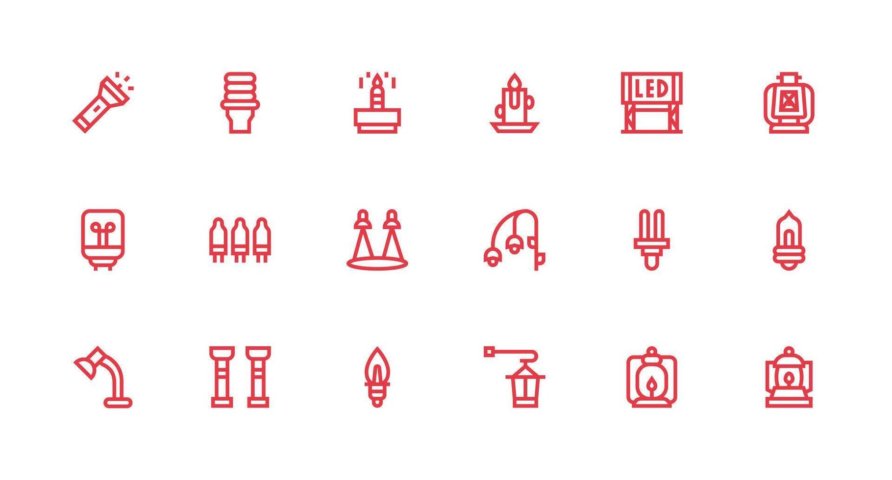 Light Source Icon Set with 18 Strong Stroke Line Graphics General Use Icon Pack vector