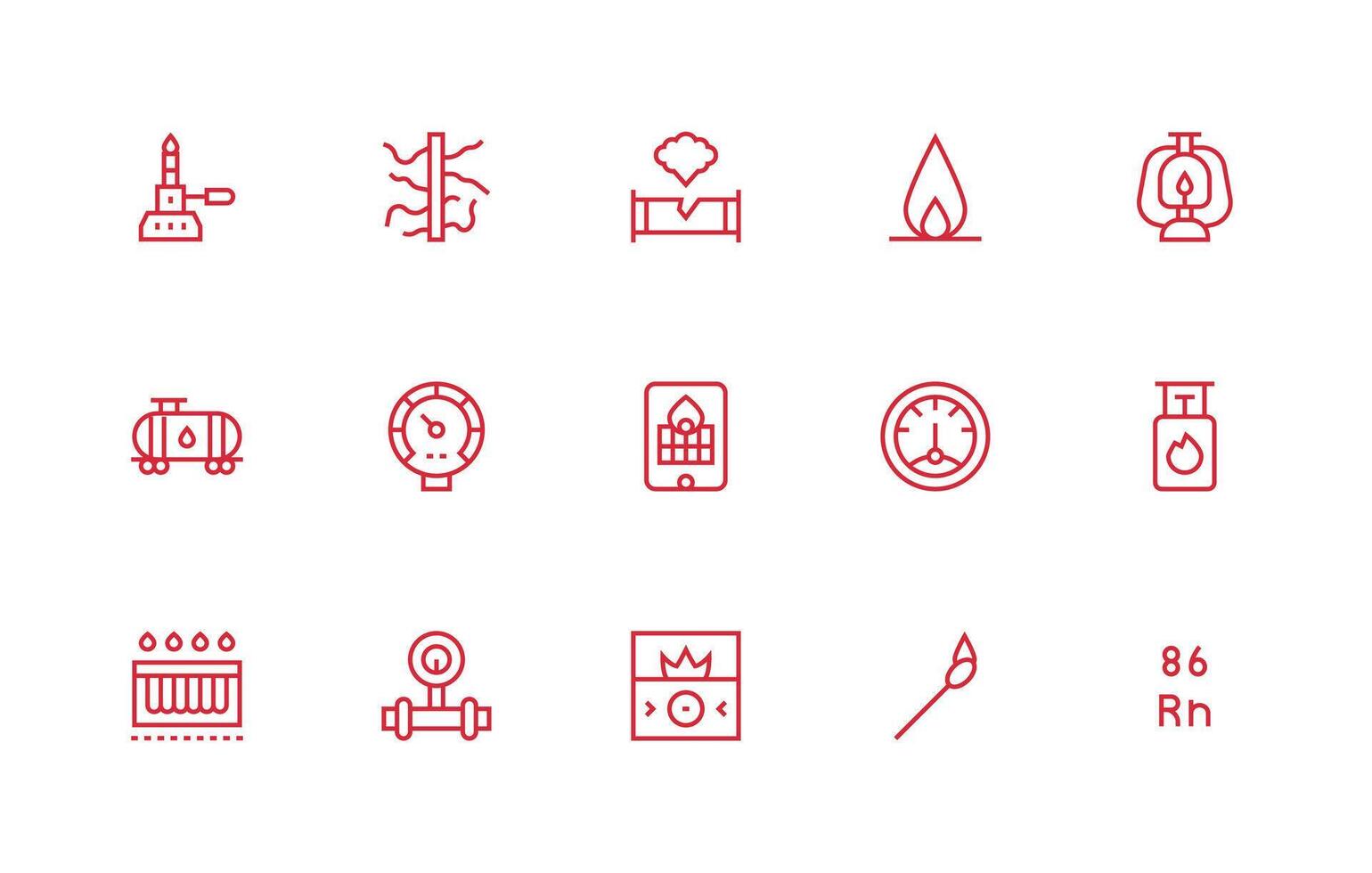 Gas Icon Set with 15 Regular Line Graphics Icon Set for Projects vector