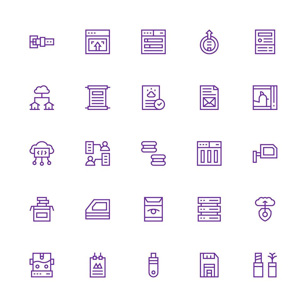 Data Storage Design Icons featuring 25 in Medium Stroke Outline Style Multi-Style Icon Collection vector