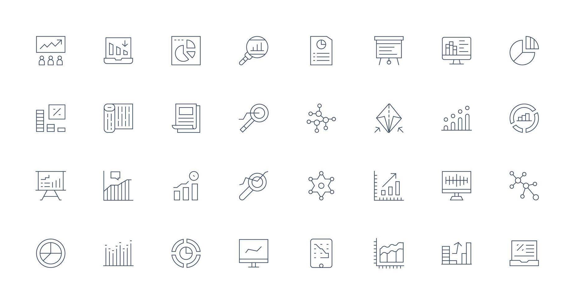 grafico presentando 32 íconos en Delgado línea diseño de múltiples fines icono conjunto vector