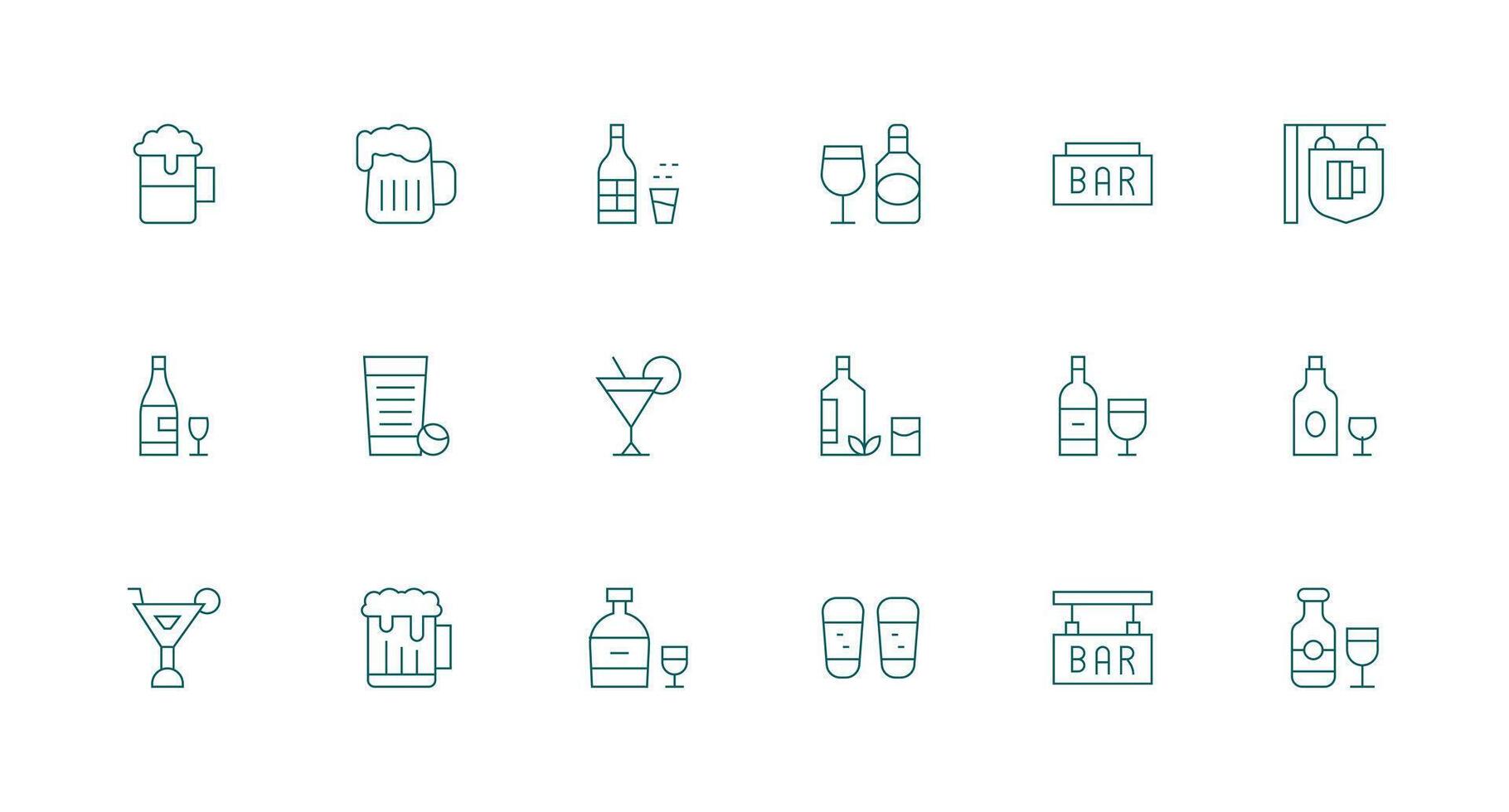 Pub Design Icons featuring 18 in Minimal Line Style All-Purpose Icon Design Pack vector